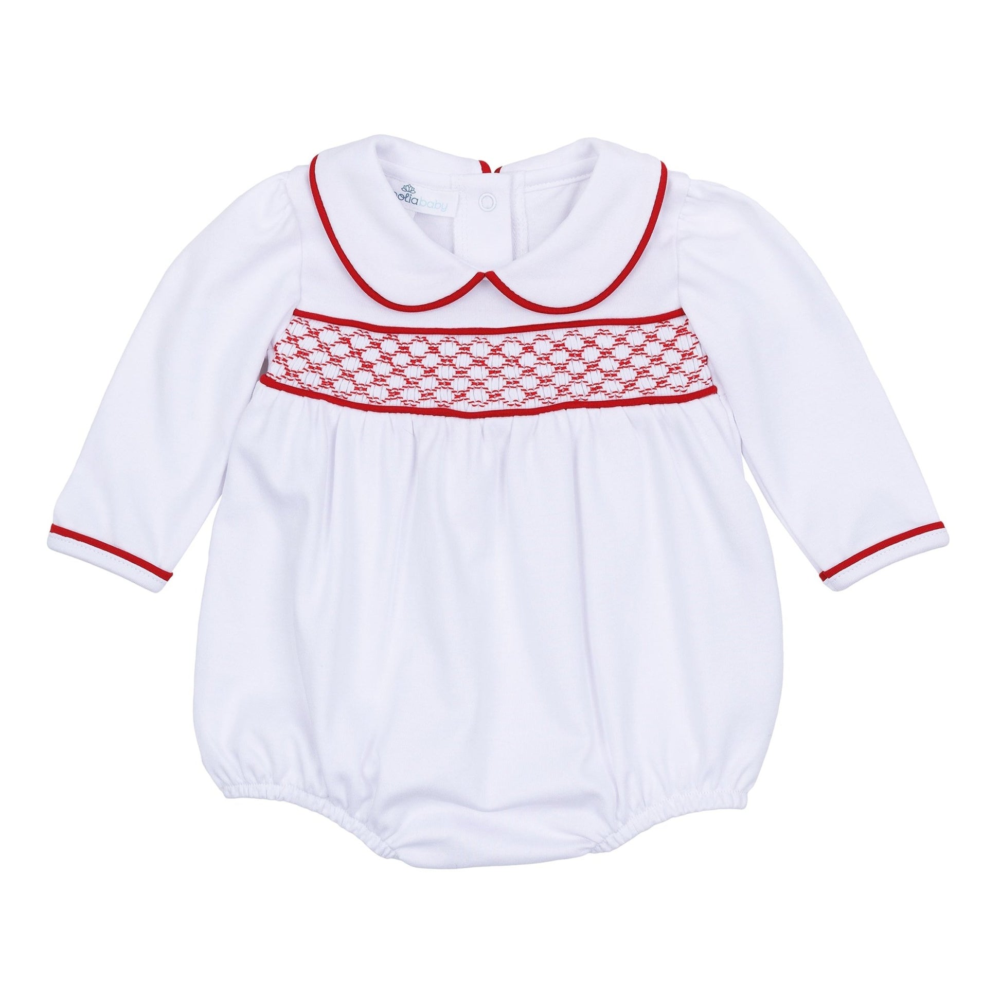 Red and White Essentials Smocked Long Sleeve Girl Bubble - Magnolia BabyBubble
