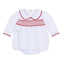  Red and White Essentials Smocked Long Sleeve Girl Bubble - Magnolia BabyBubble