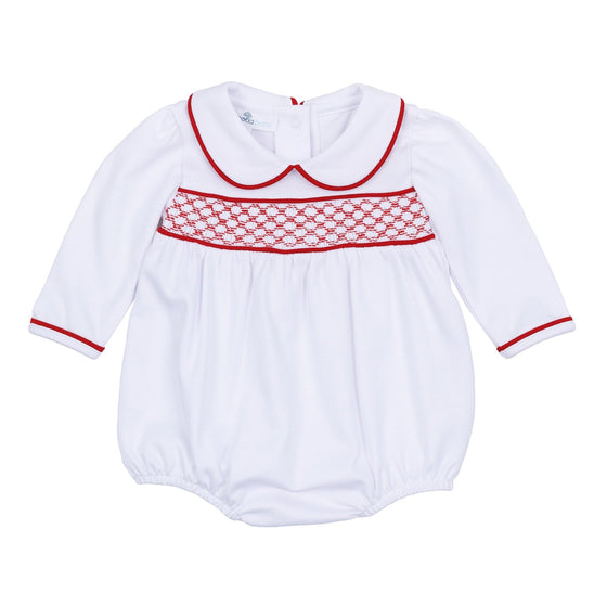 Red and White Essentials Smocked Long Sleeve Girl Bubble - Magnolia BabyBubble