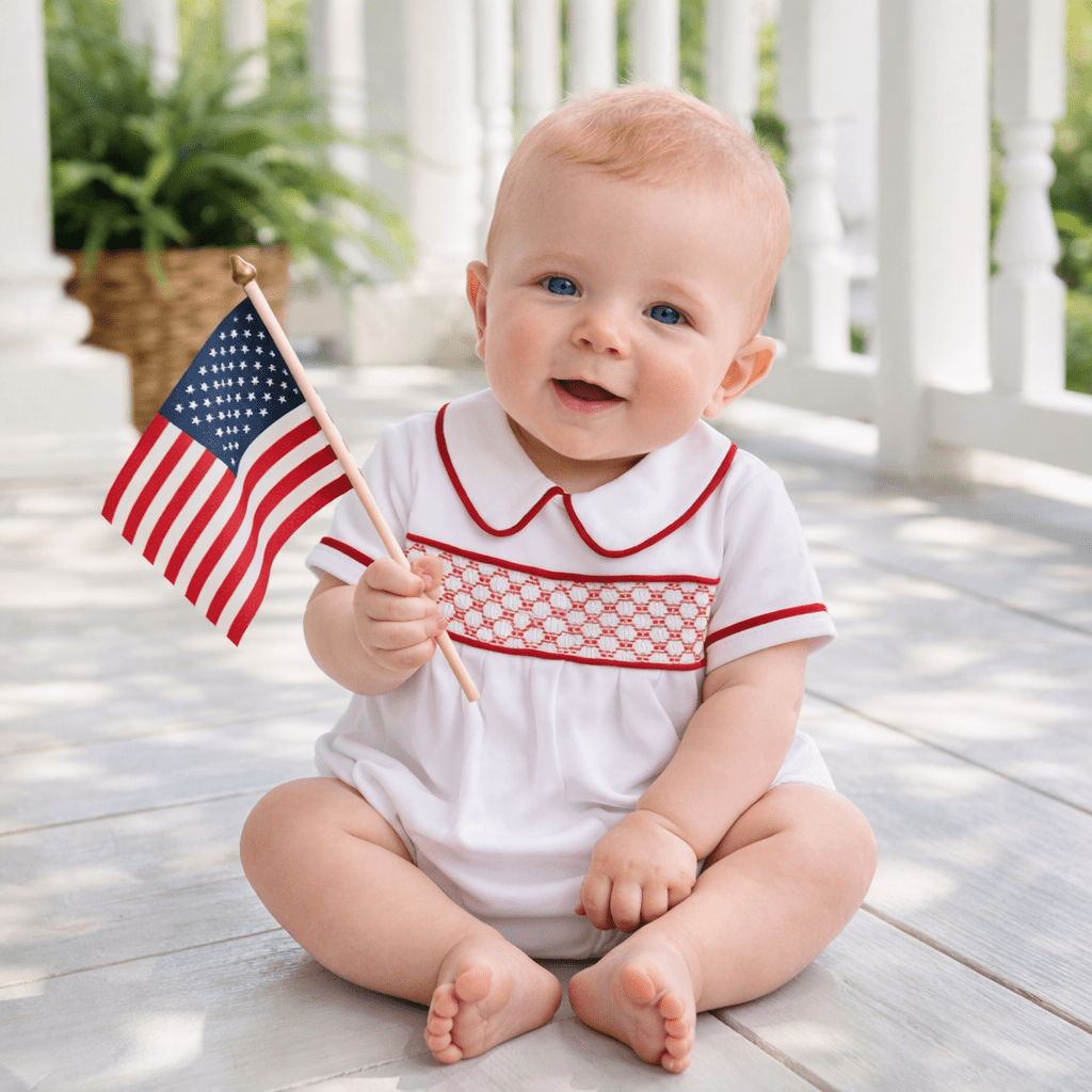 Red and White Essentials Smocked Short Sleeve Boy Bubble - Magnolia BabyBubble