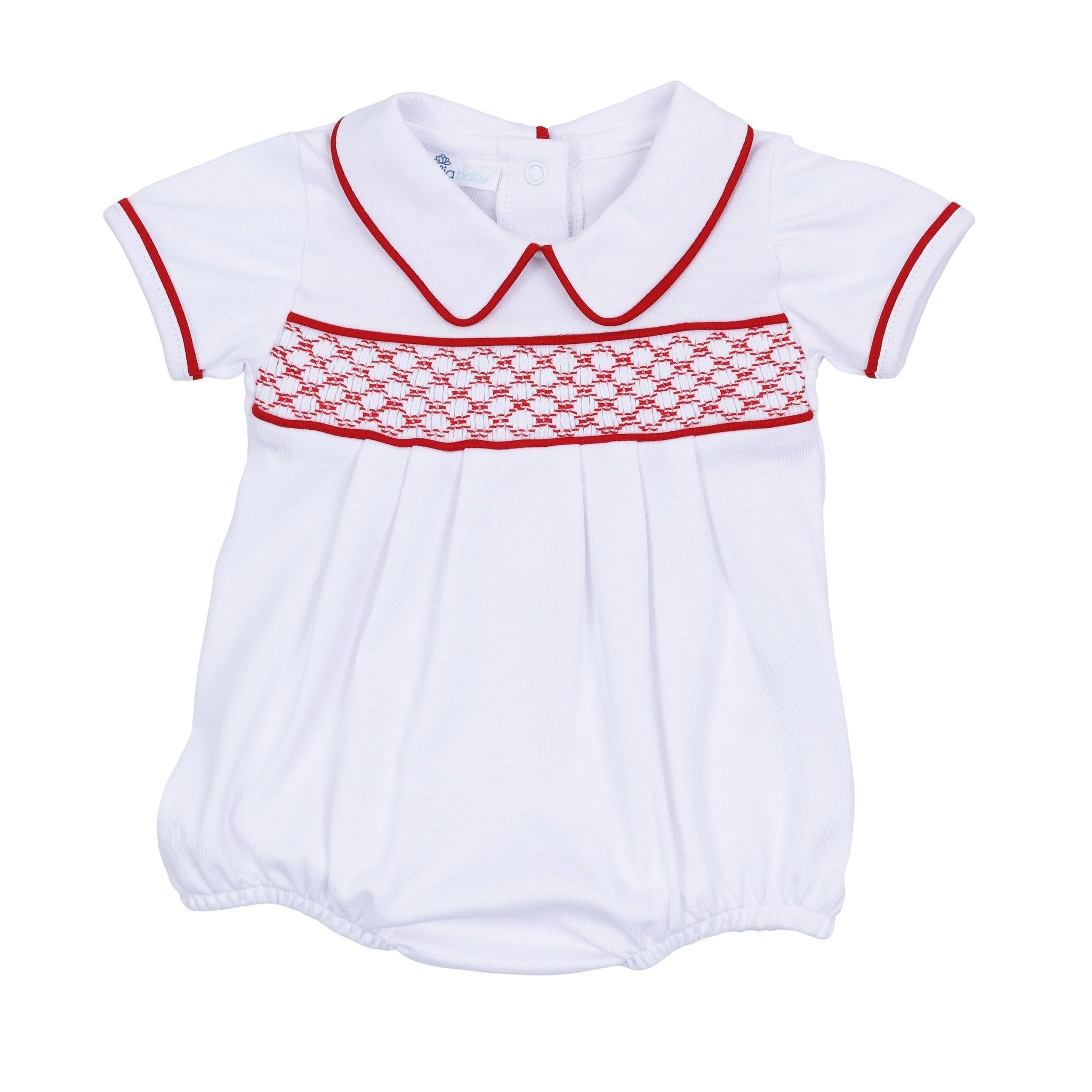 Red and White Essentials Smocked Short Sleeve Boy Bubble - Magnolia BabyBubble