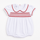 Red and White Essentials Smocked Short Sleeve Girl Bubble - Magnolia BabyBubble