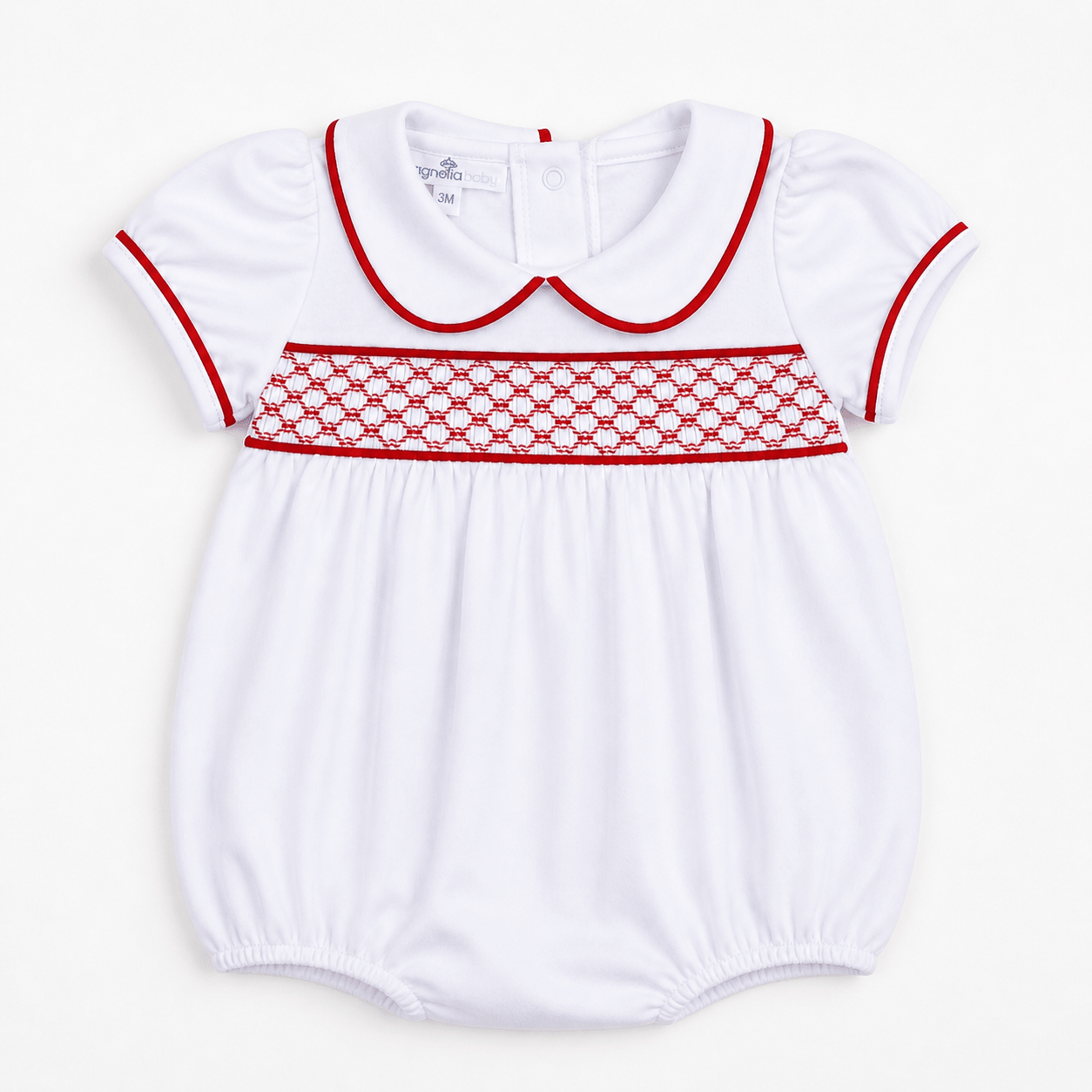 Red and White Essentials Smocked Short Sleeve Girl Bubble - Magnolia BabyBubble