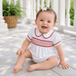 Red and White Essentials Smocked Short Sleeve Girl Bubble - Magnolia BabyBubble