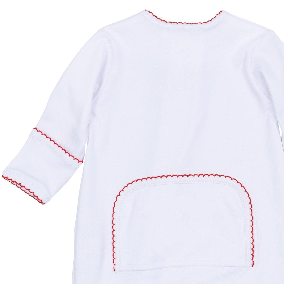 Essentials White Zip Footie with Flap - Red Trim