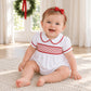 Essentials Smocked Short Sleeve Girl Bubble - White with Red