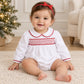 Essentials Smocked Long Sleeve White Bubble - Red Trim