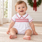 Essentials Smocked Short Sleeve Boy Bubble - White with Red