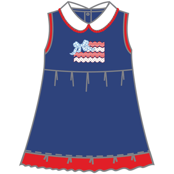 Red, White and Cute Applique Collared Dress - Magnolia BabyDress