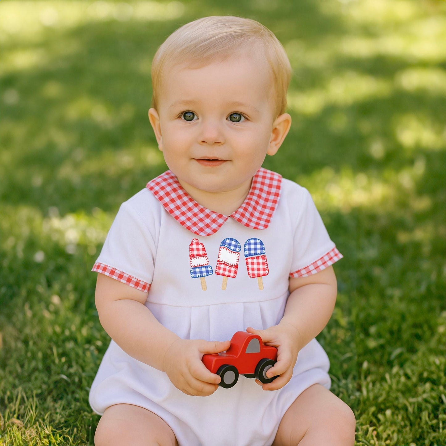 Red, White and Yum! Applique Collared Boy Bubble - Magnolia BabyBubble