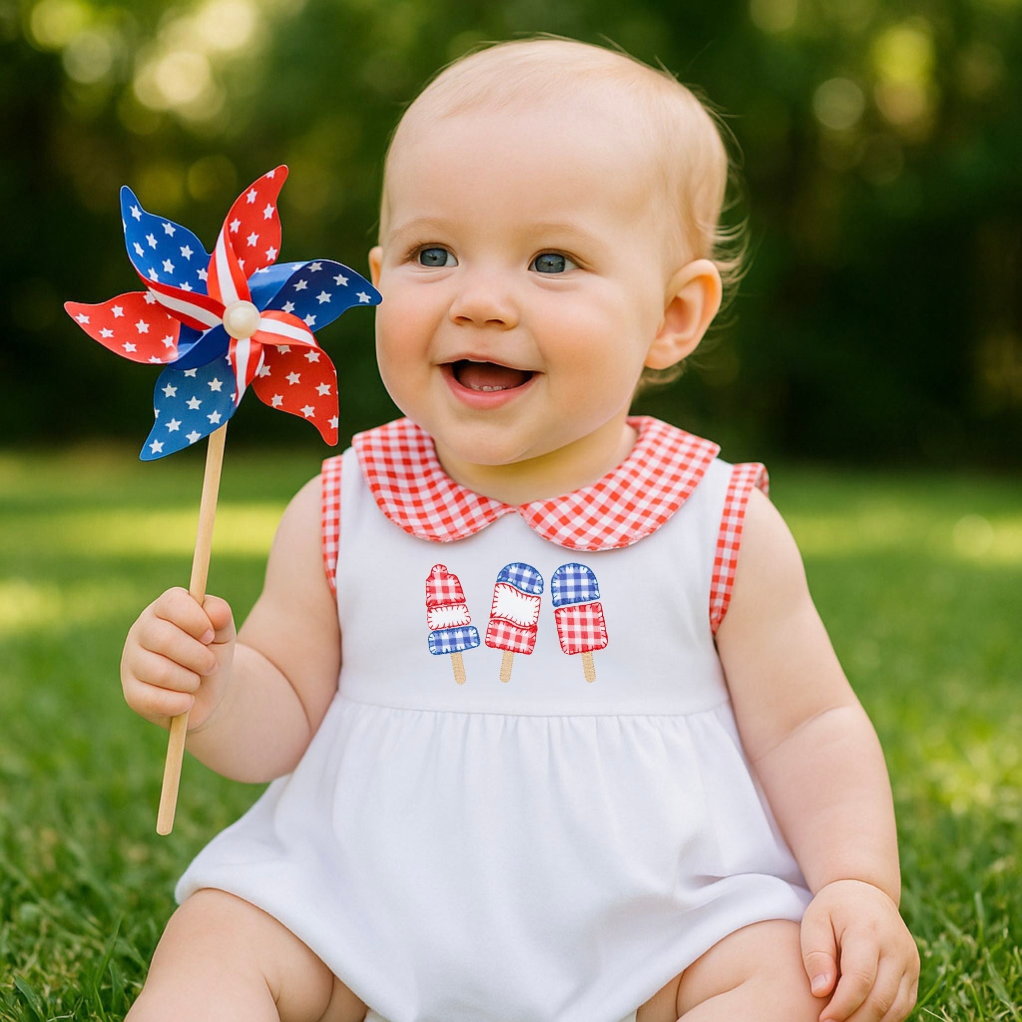 Red, White and Yum! Applique Collared Girl Bubble - Magnolia BabyBubble
