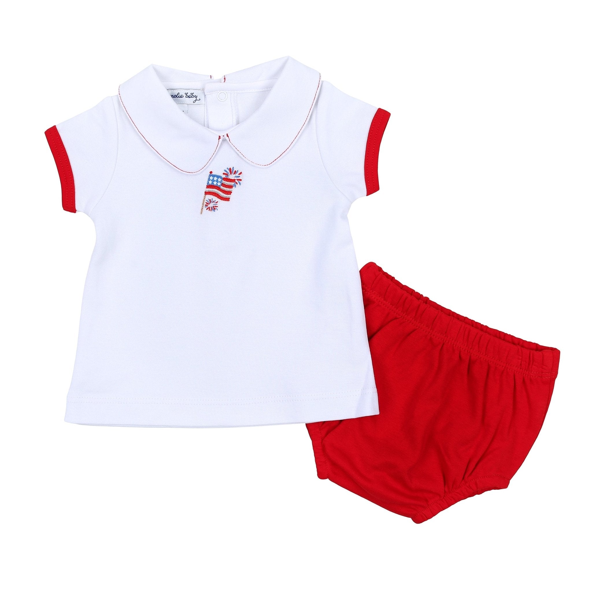 Red, White & Blue! Embroidered Collared Boy Diaper Cover Set - Magnolia BabyDiaper Cover