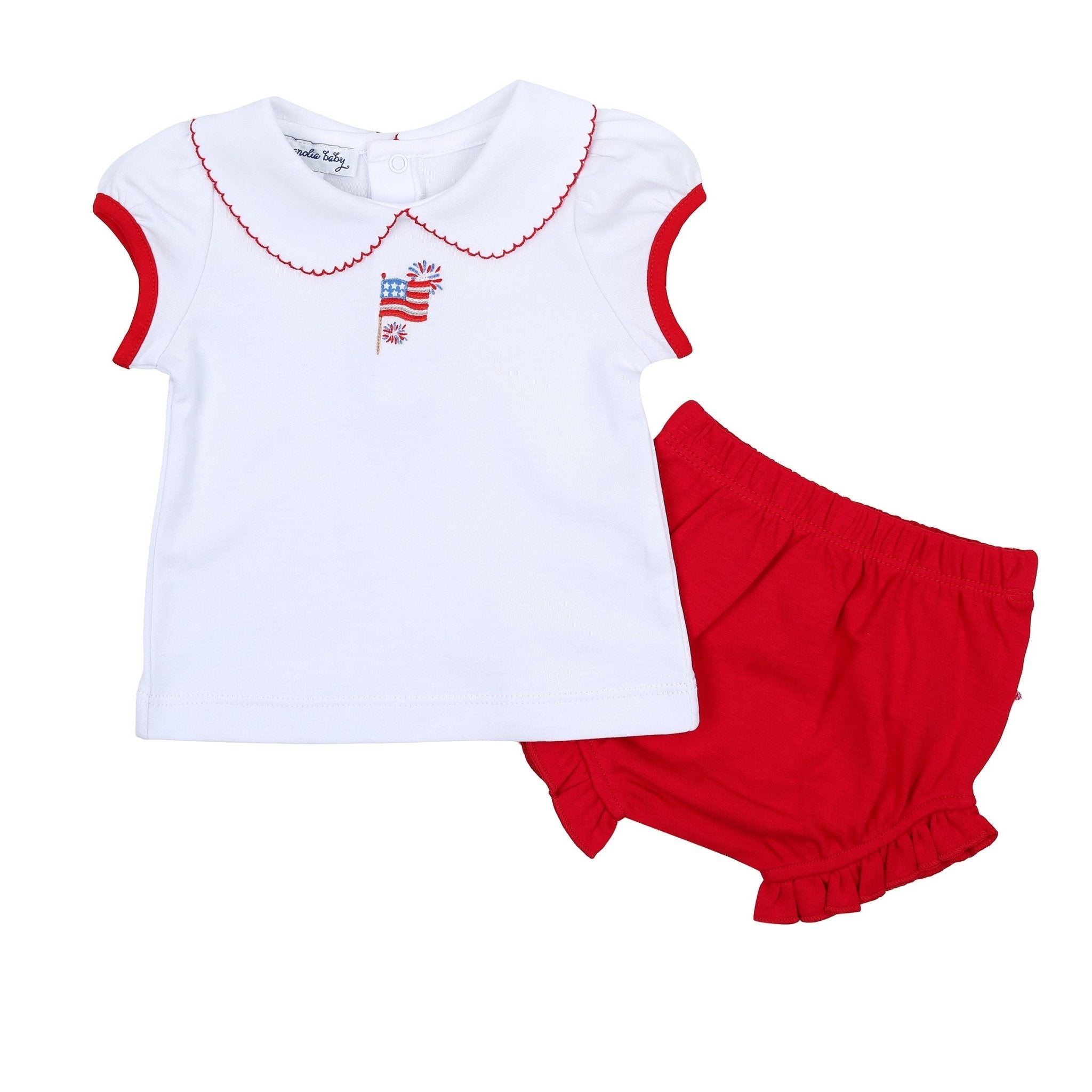 Red, White & Blue! Embroidered Collared Ruffle Diaper Cover Set - Magnolia BabyDiaper Cover