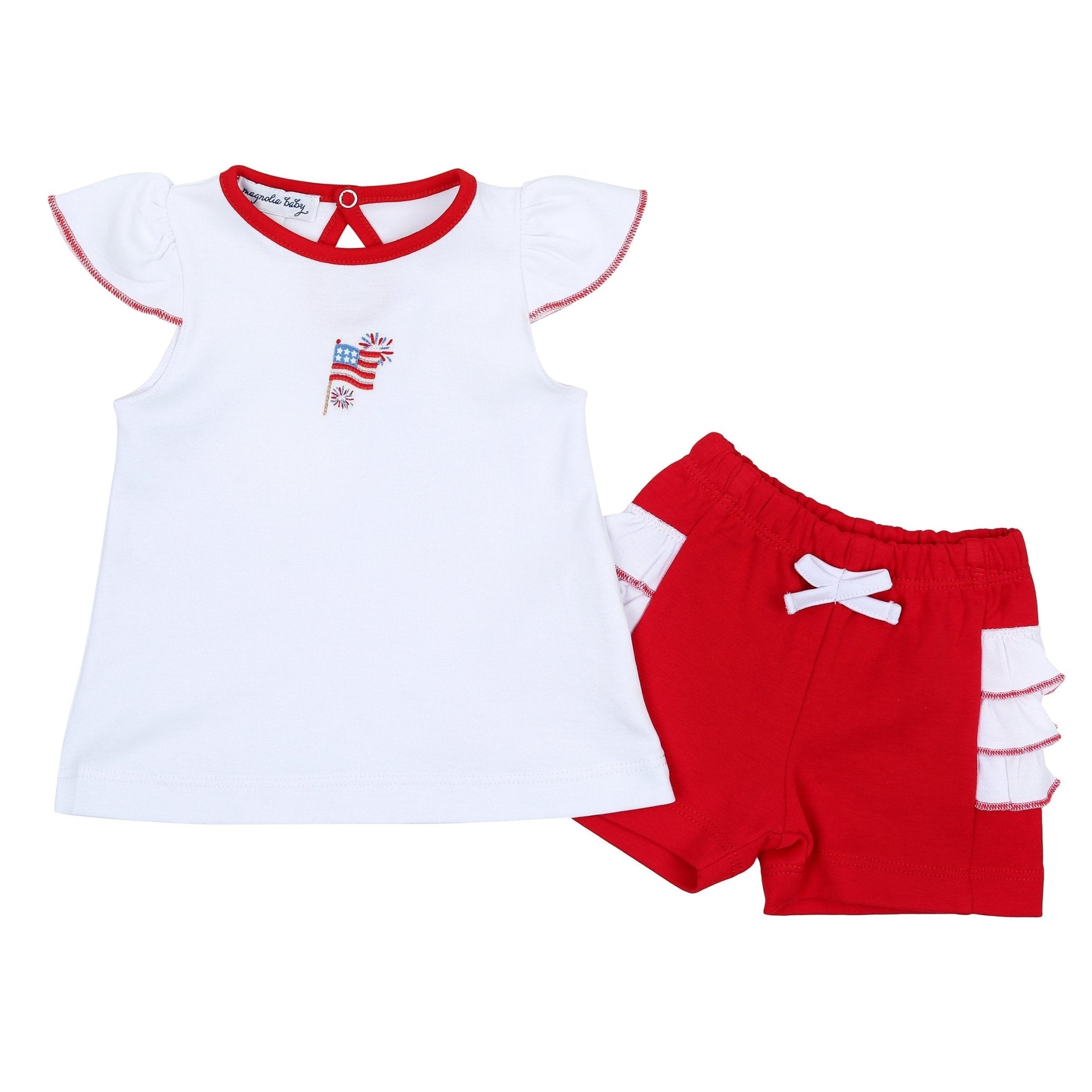 Red, White & Blue! Embroidered Ruffle Flutters Short Set - Magnolia BabyShort Set