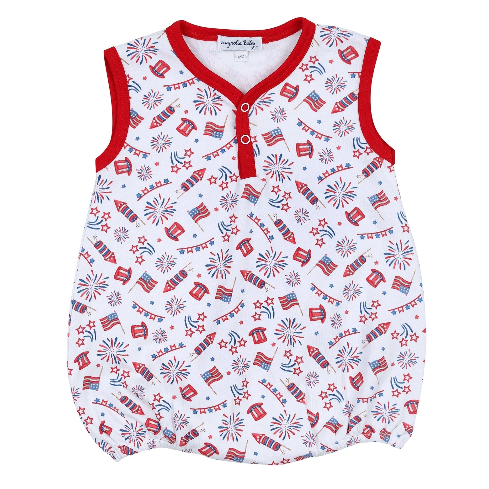 Red, White & Blue! Print Front Snap Sleeveless Bubble - Magnolia BabyBubble