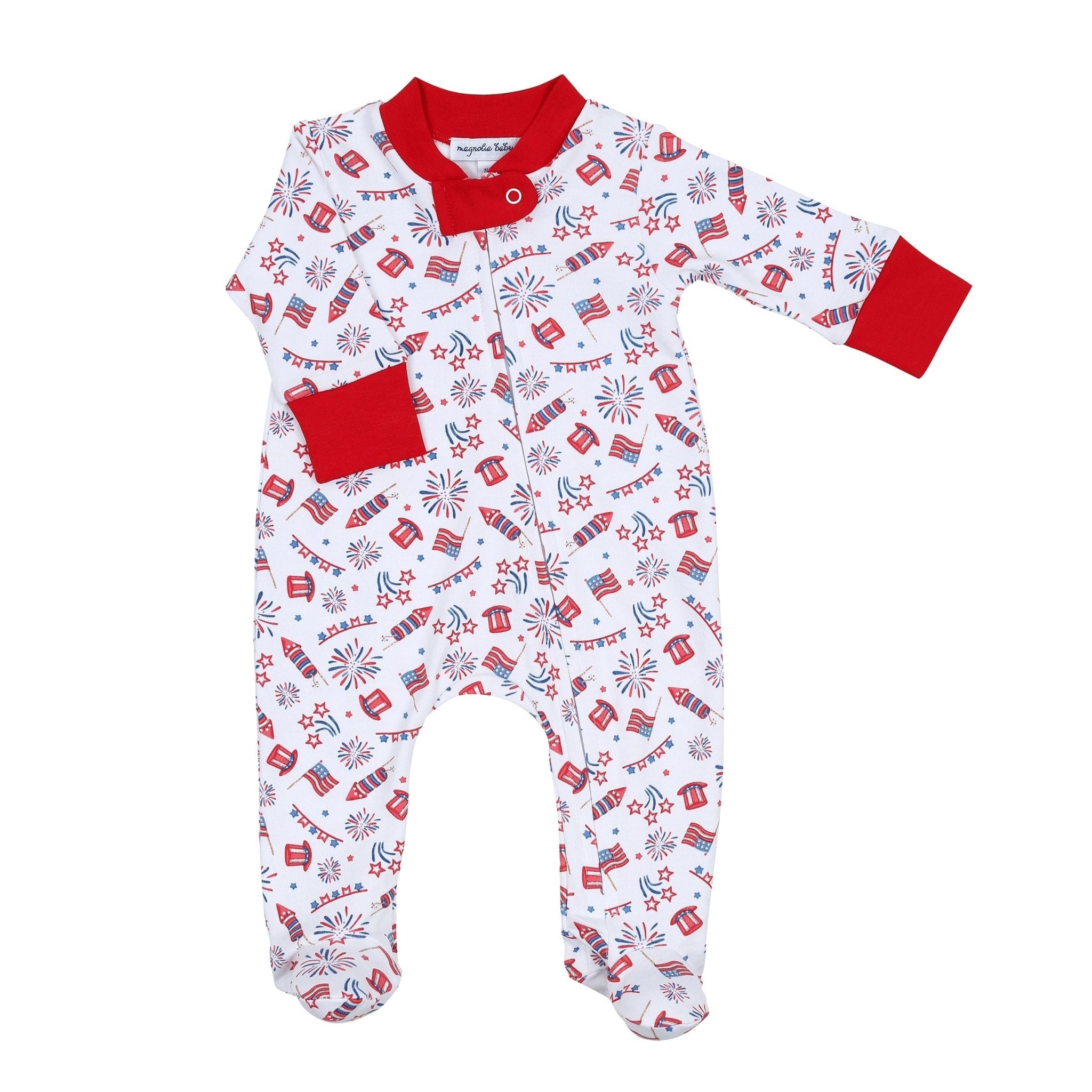 Red, White & Blue! Red Print Zip Footie - Magnolia BabyFootie