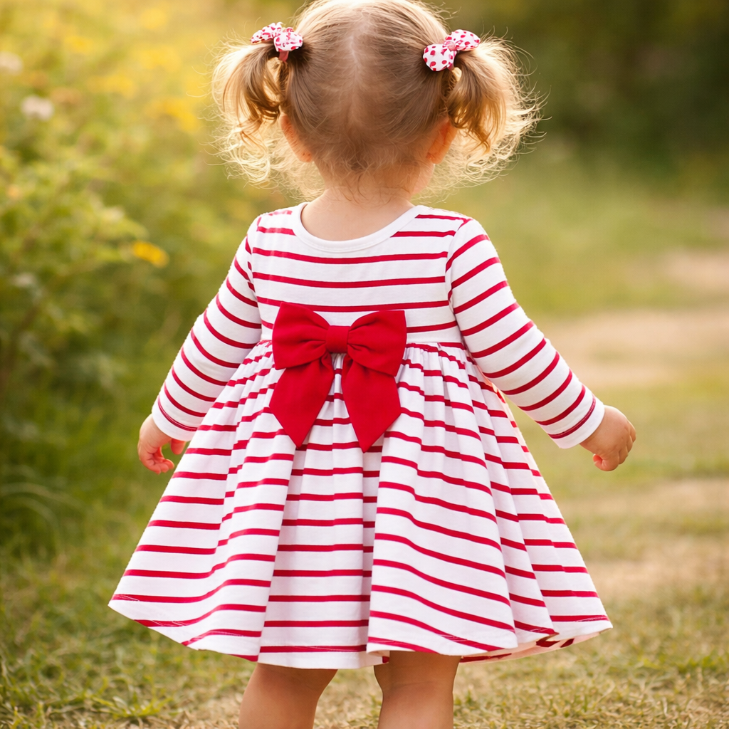 Red & White Stripe Twirl Dress - Magnolia BabyDress