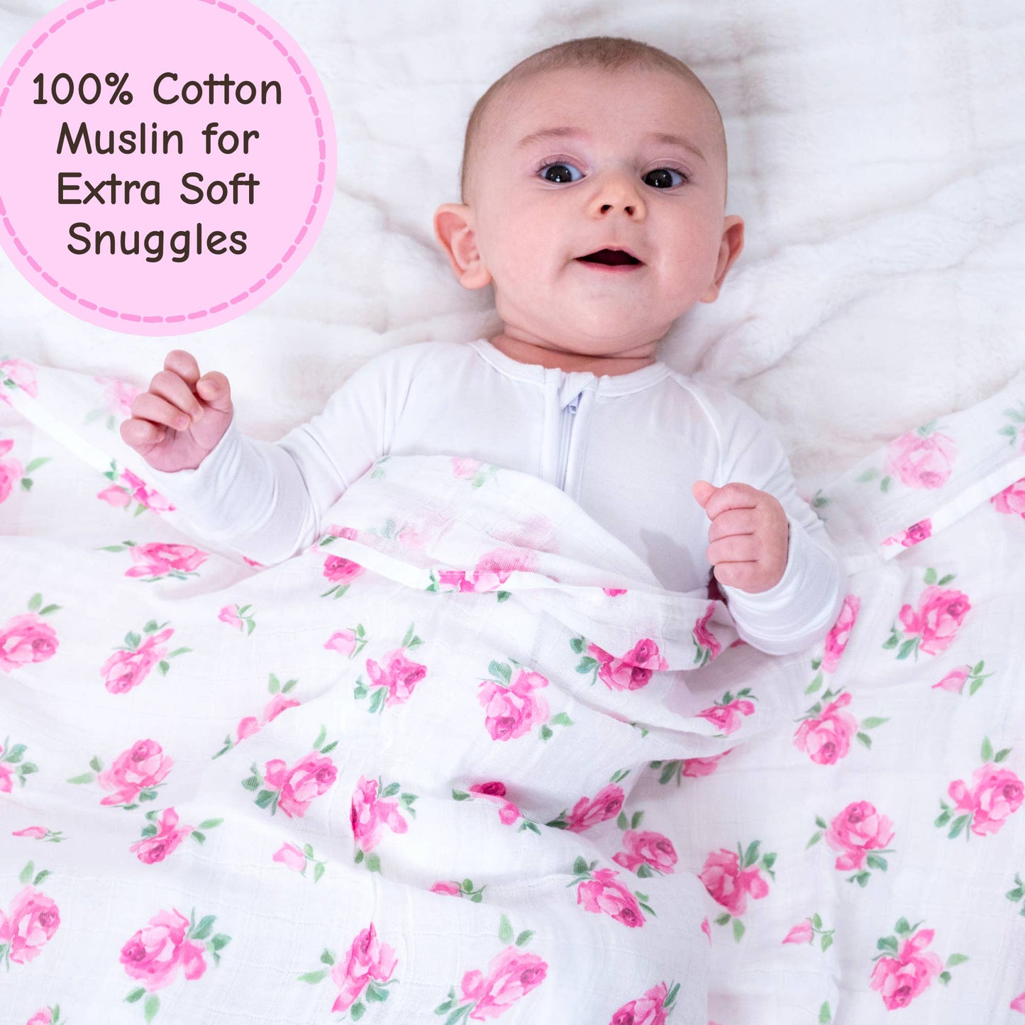 Rosebuds & Blooms Muslin Swaddle Blanket - Magnolia BabySwaddle Blanket