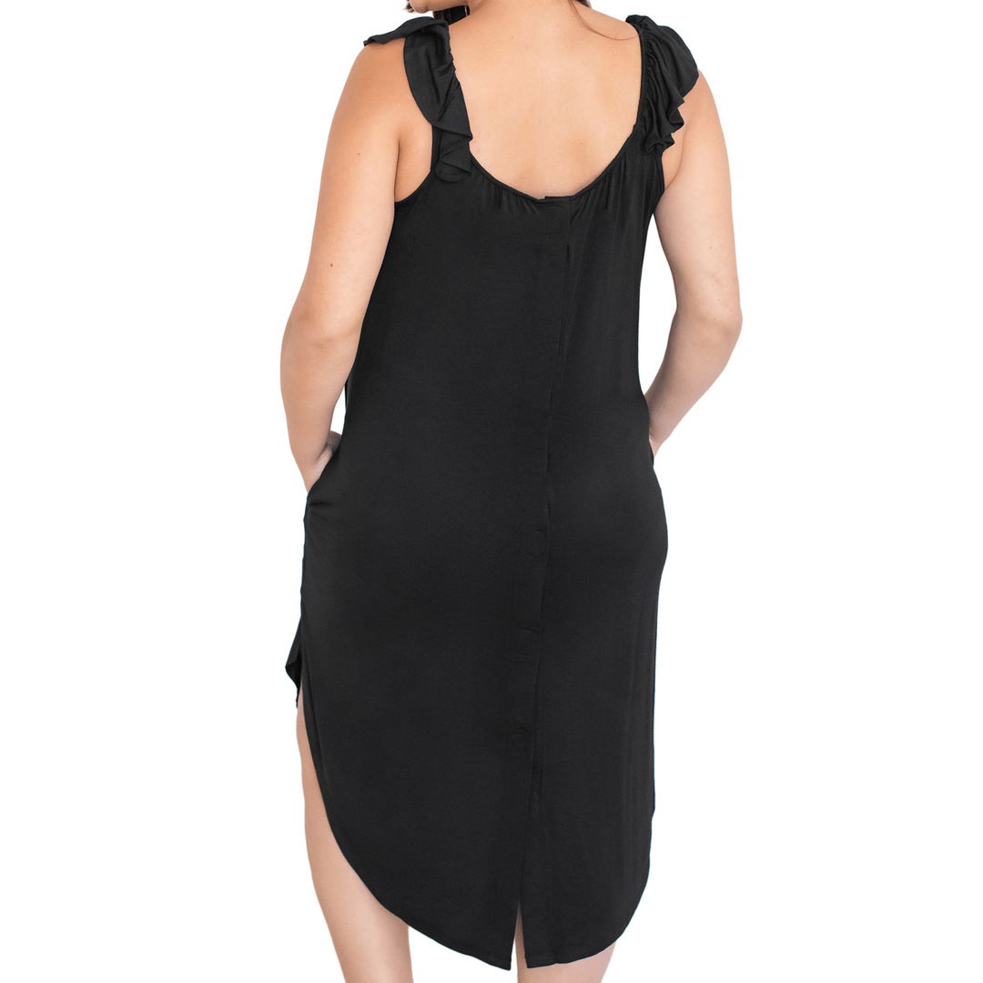 Ruffle Strap Labor, Delivery & Nursing Gown - Black - Magnolia BabyMaternity