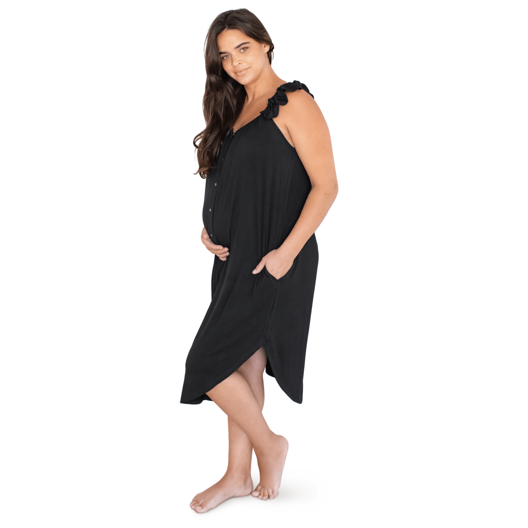 Ruffle Strap Labor, Delivery & Nursing Gown - Black - Magnolia BabyMaternity