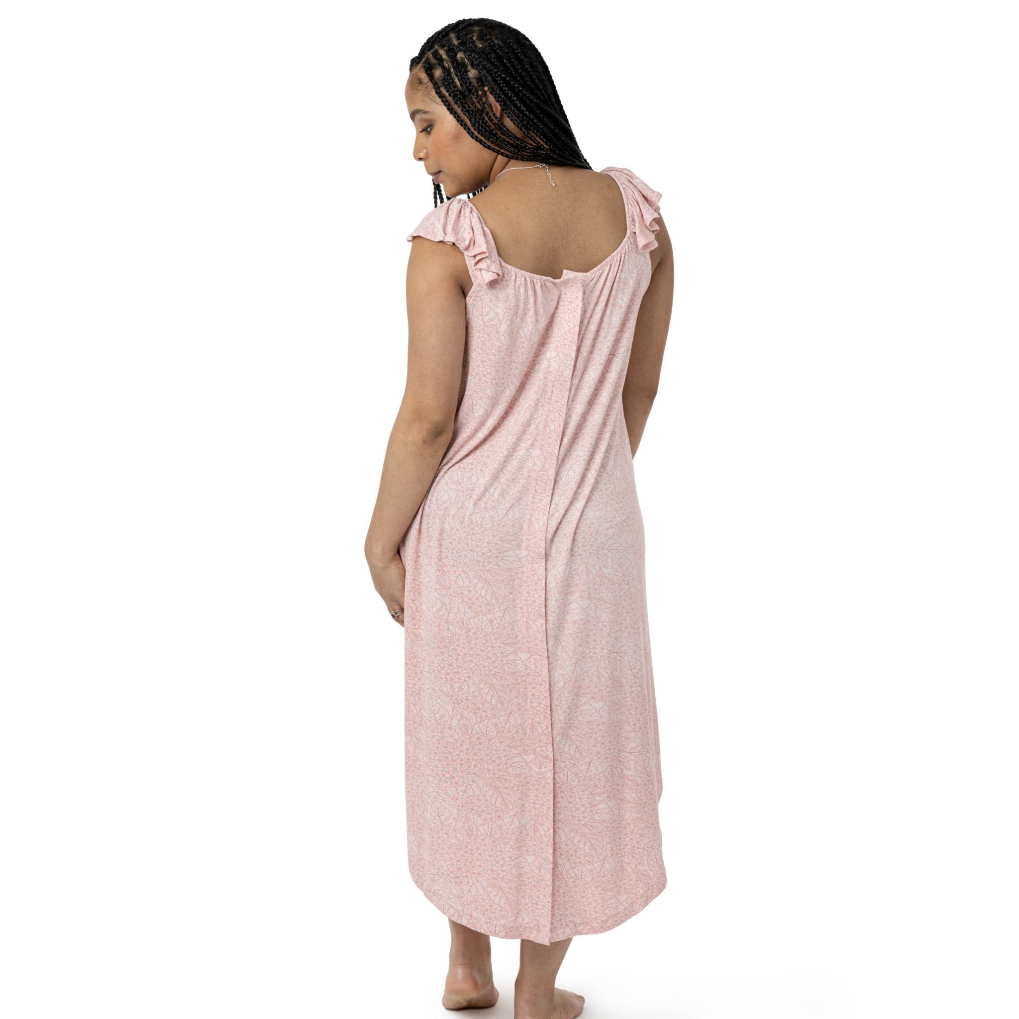 Ruffle Strap Labor, Delivery & Nursing Gown - Pink Hydrangea - Magnolia BabyMaternity