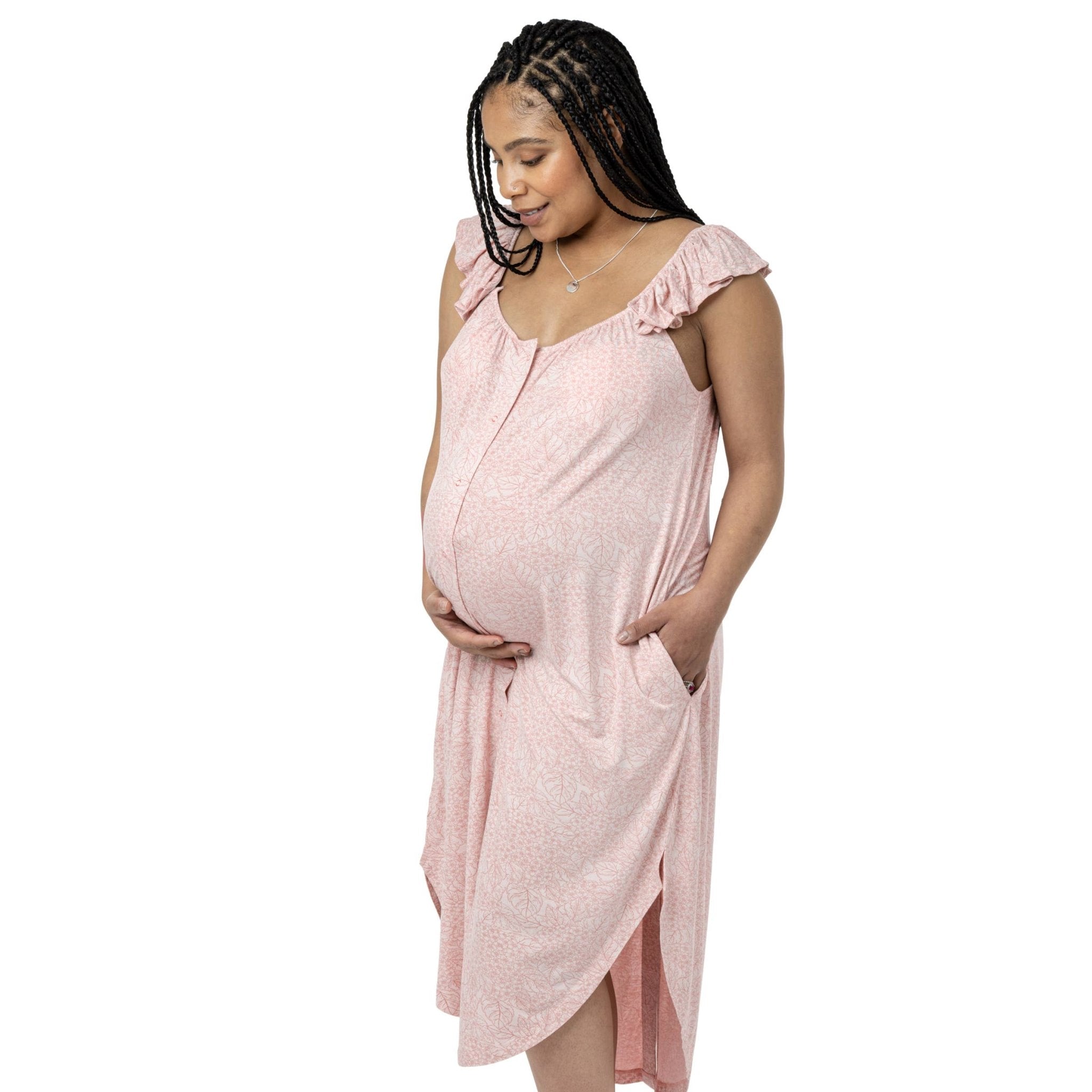 Ruffle Strap Labor, Delivery & Nursing Gown - Pink Hydrangea - Magnolia BabyMaternity
