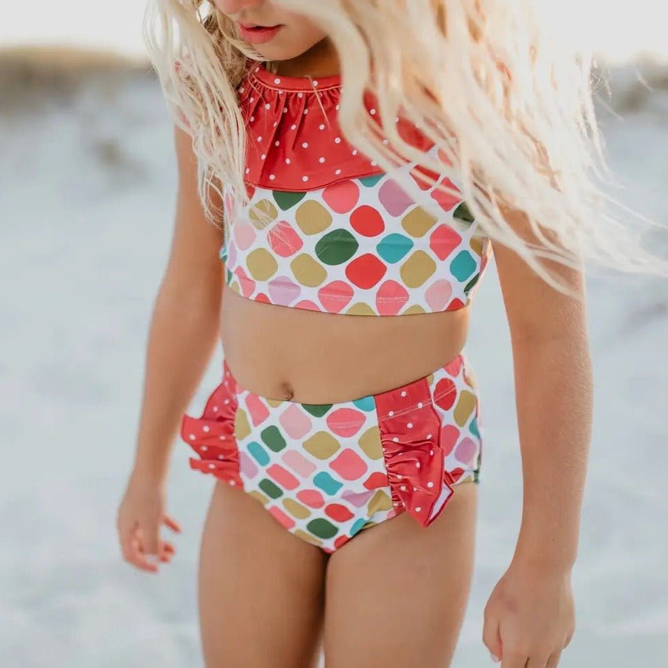 Rust Rainbow Dot Two Piece Ruffle Swimsuit - Magnolia BabySwimwear