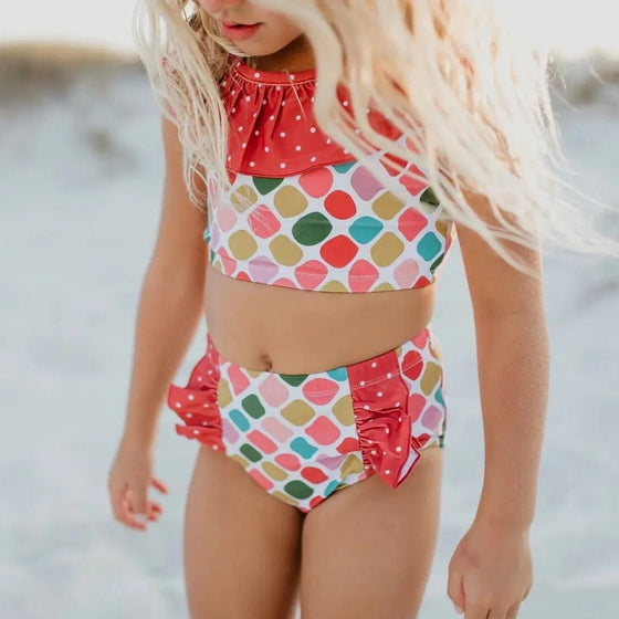 Rust Rainbow Dot Two Piece Ruffle Swimsuit - Magnolia BabySwimwear