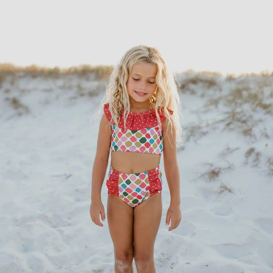 Rust Rainbow Dot Two Piece Ruffle Swimsuit - Magnolia BabySwimwear