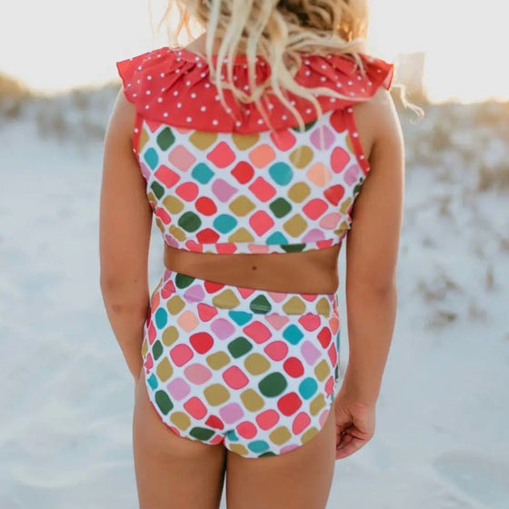 Rust Rainbow Dot Two Piece Ruffle Swimsuit - Magnolia BabySwimwear