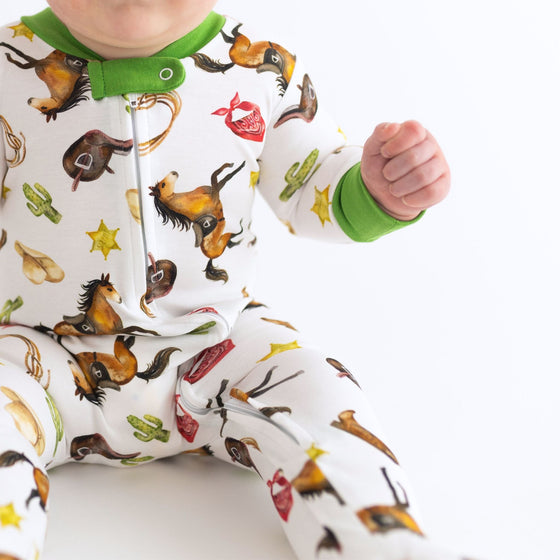 Saddle Up! Print Zip Footie - Magnolia BabyFootie