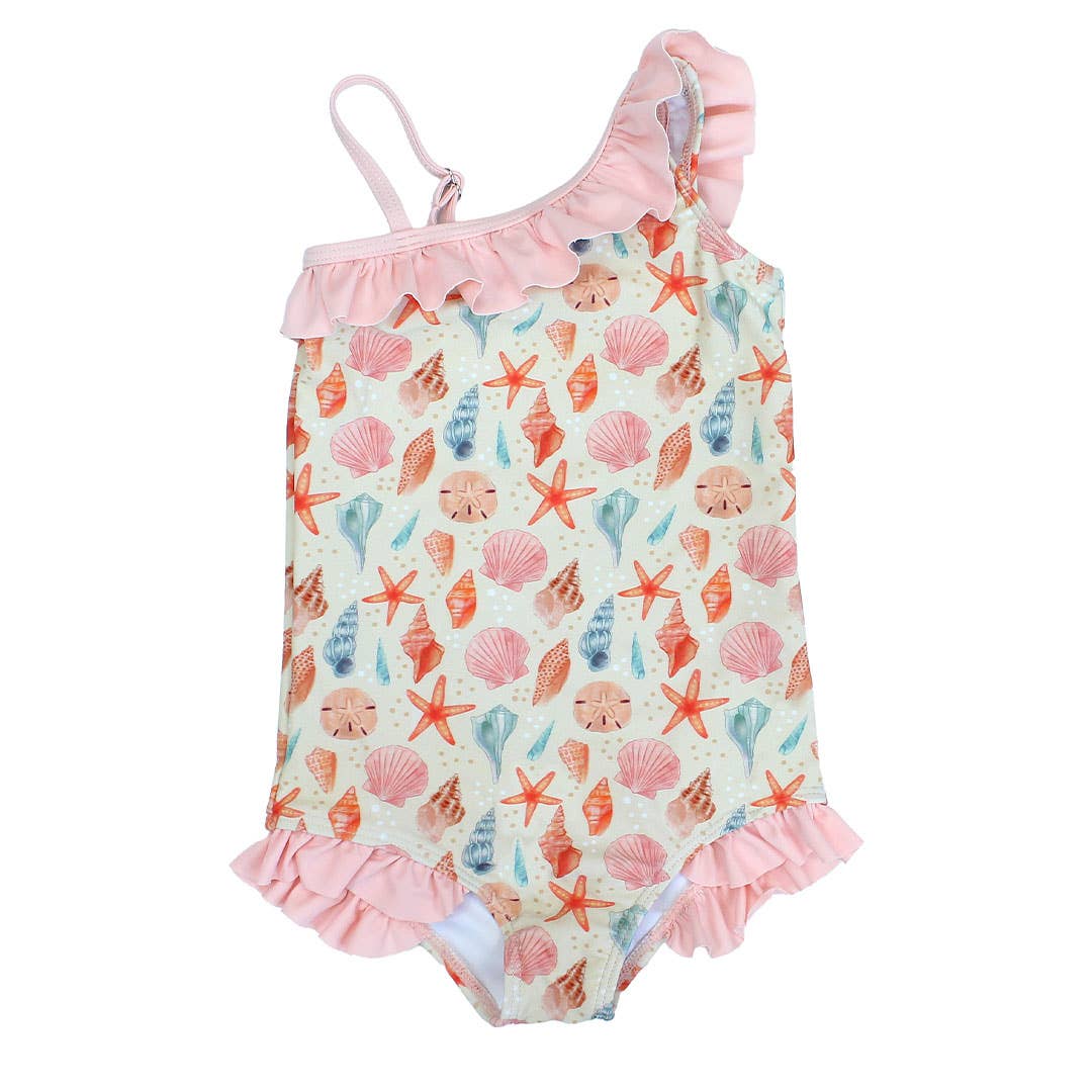 Sandy Seashells Beachy Girls Swimsuit One Piece Bathing Suit - Magnolia BabySwimsuit