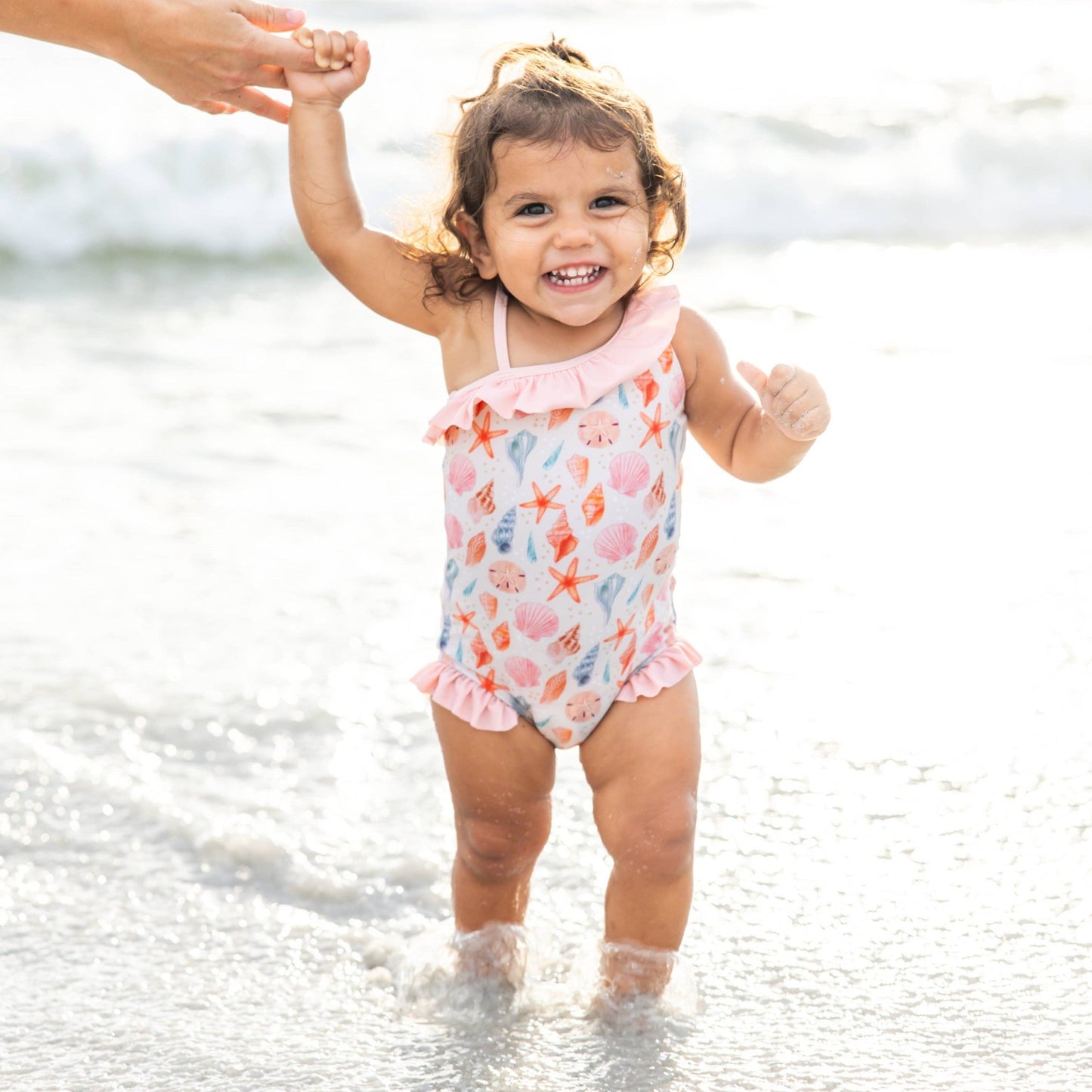 Sandy Seashells Beachy Girls Swimsuit One Piece Bathing Suit - Magnolia BabySwimsuit