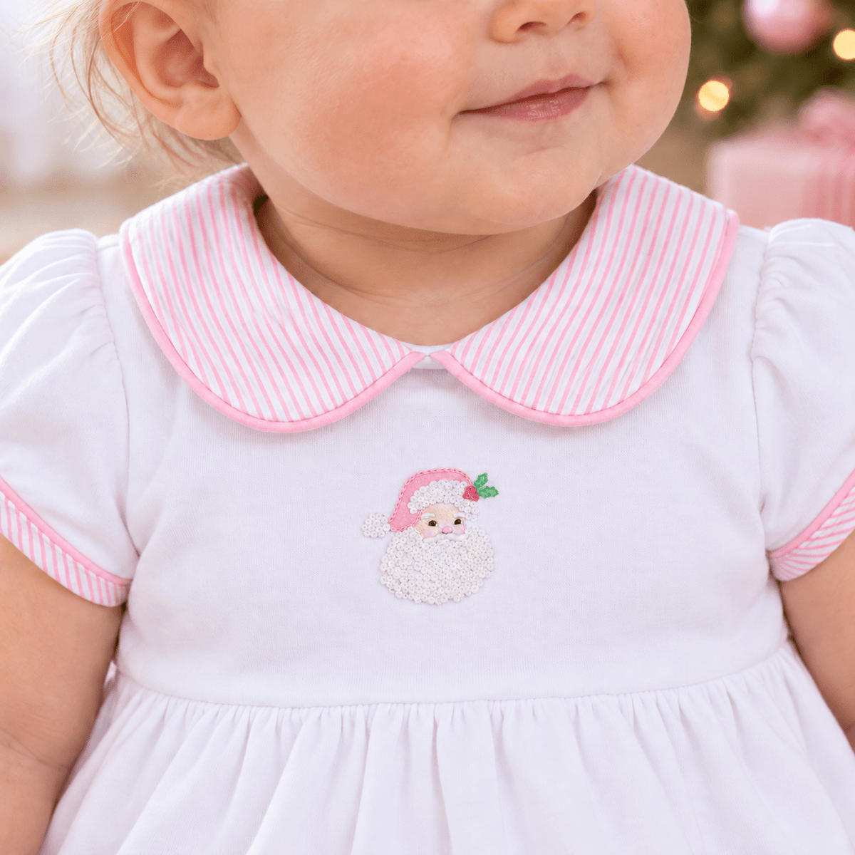 Magnolia Baby_Santa Baby Collared Short Sleeve Hand-Embroidered Bubble - Pink_2