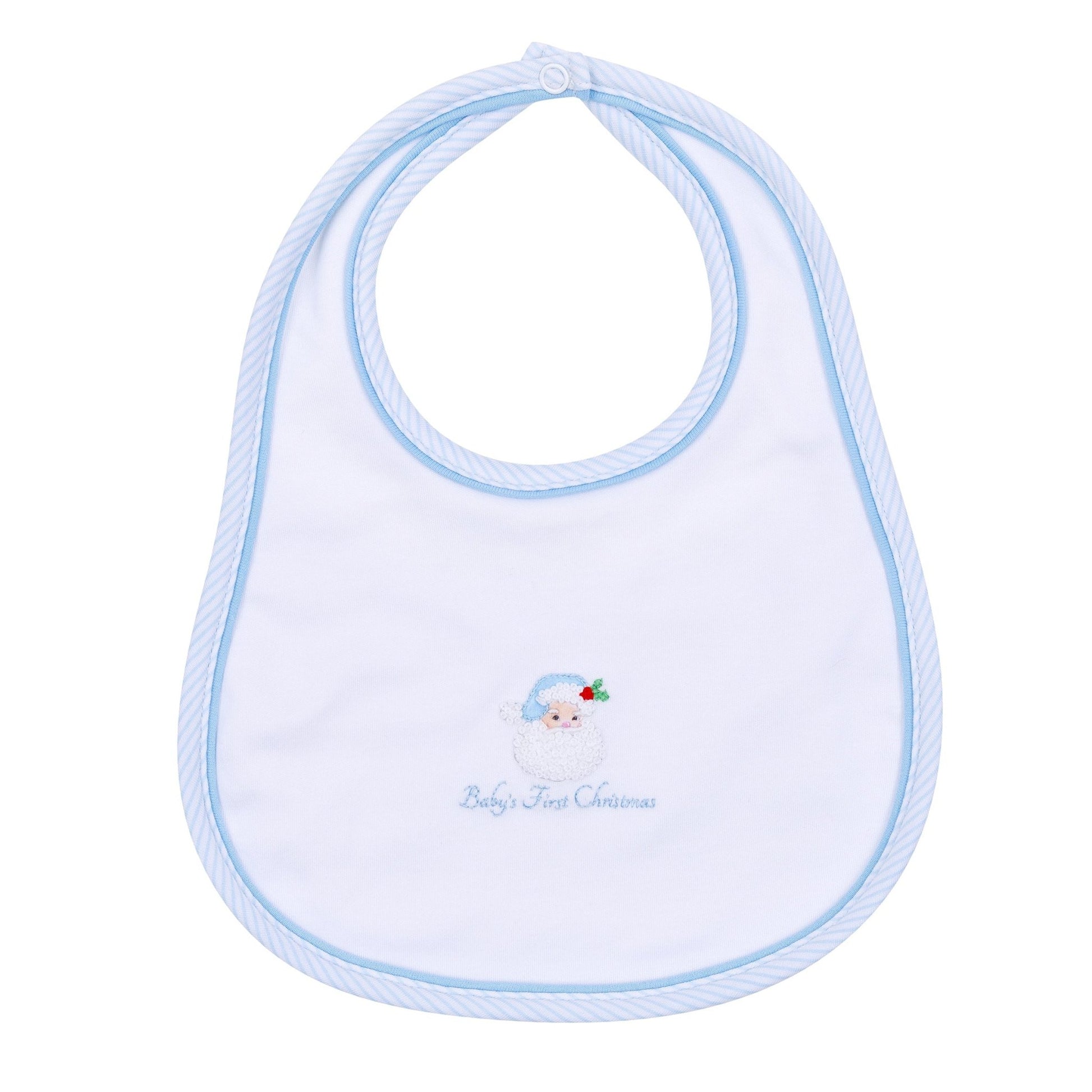 Santa Baby Embroidered Baby's First Christmas Bib - Light Blue - Magnolia BabyBib
