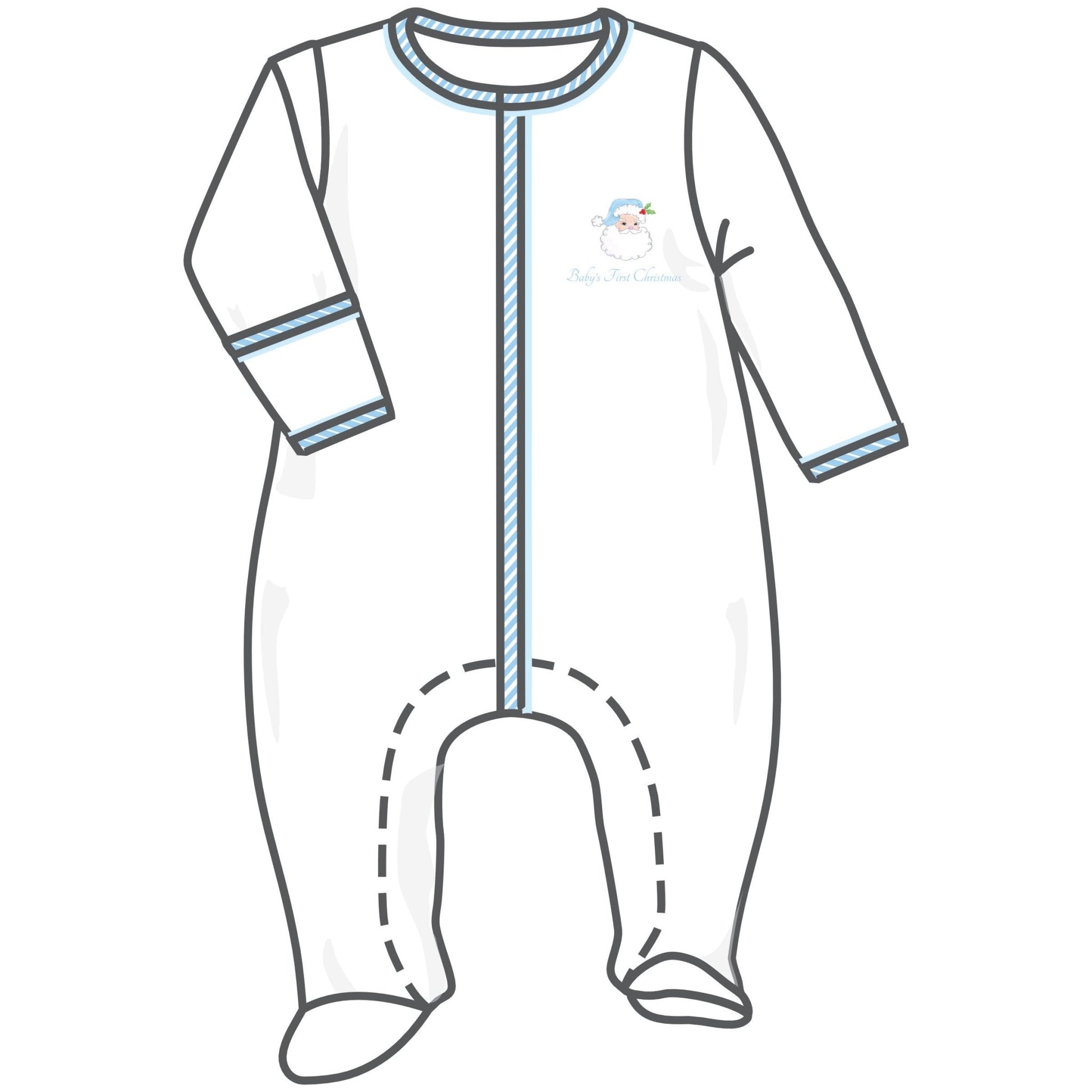 Santa Baby Embroidered Baby's First Christmas Footie - Light Blue - Magnolia BabyFootie