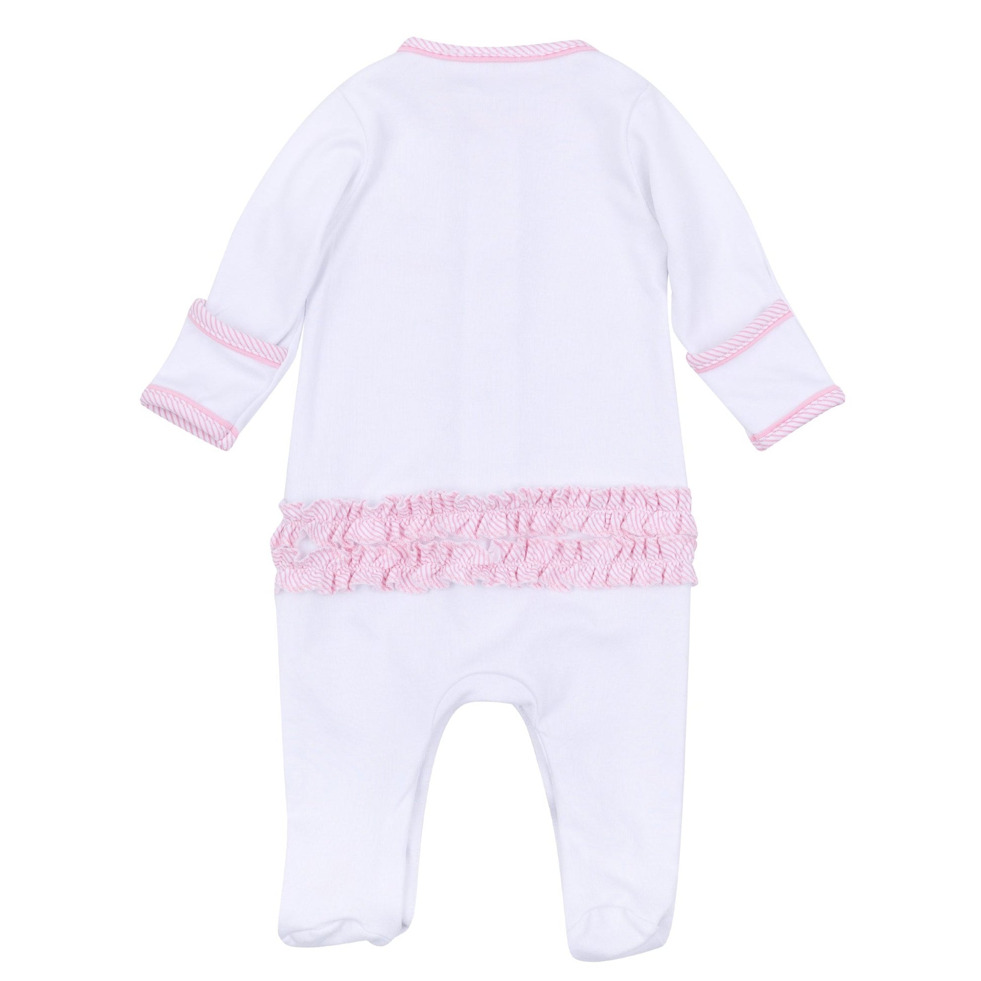Santa Baby Embroidered Baby's First Christmas Ruffle Footie - Pink - Magnolia BabyFootie