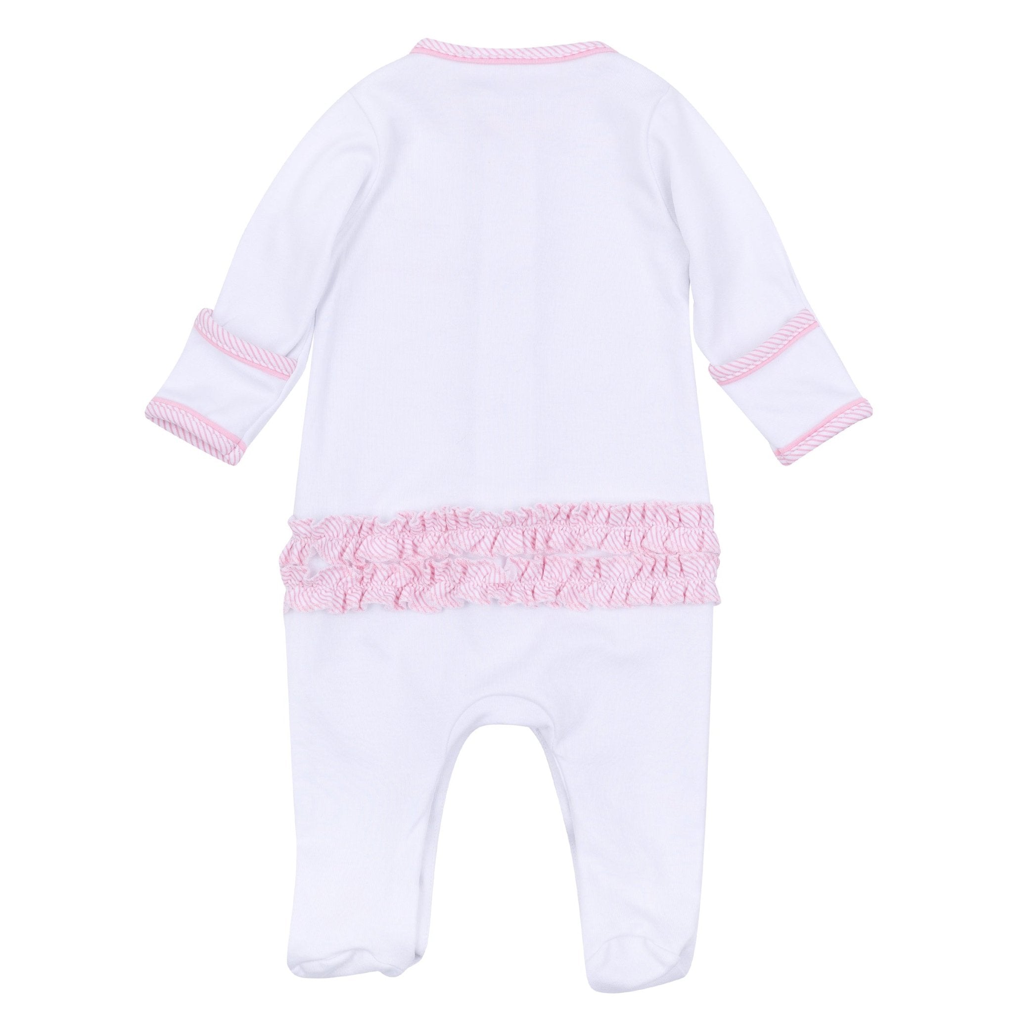 Santa Baby Embroidered Baby's First Christmas Ruffle Footie - Pink - Magnolia BabyFootie