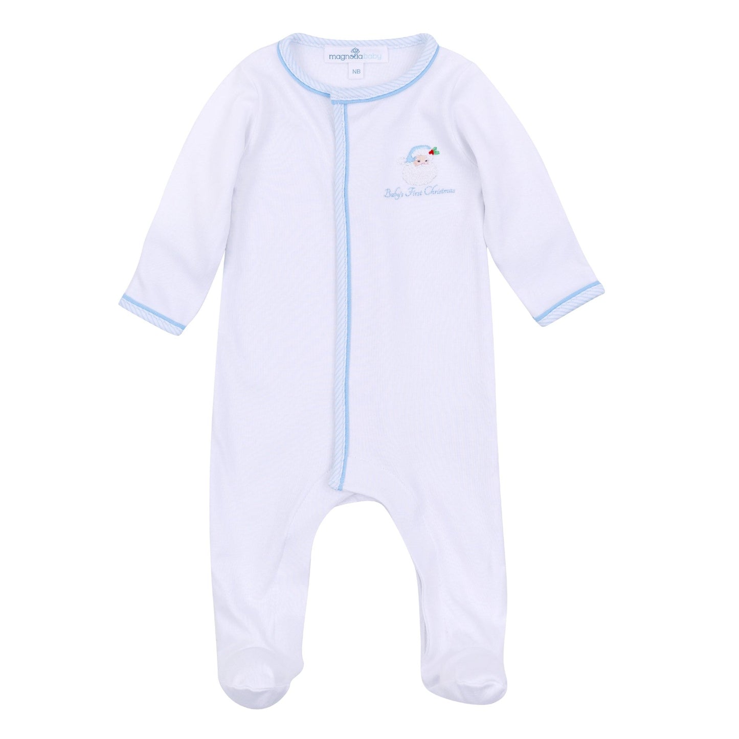 Santa Baby Embroidered Footie - Light Blue - Magnolia BabyFootie