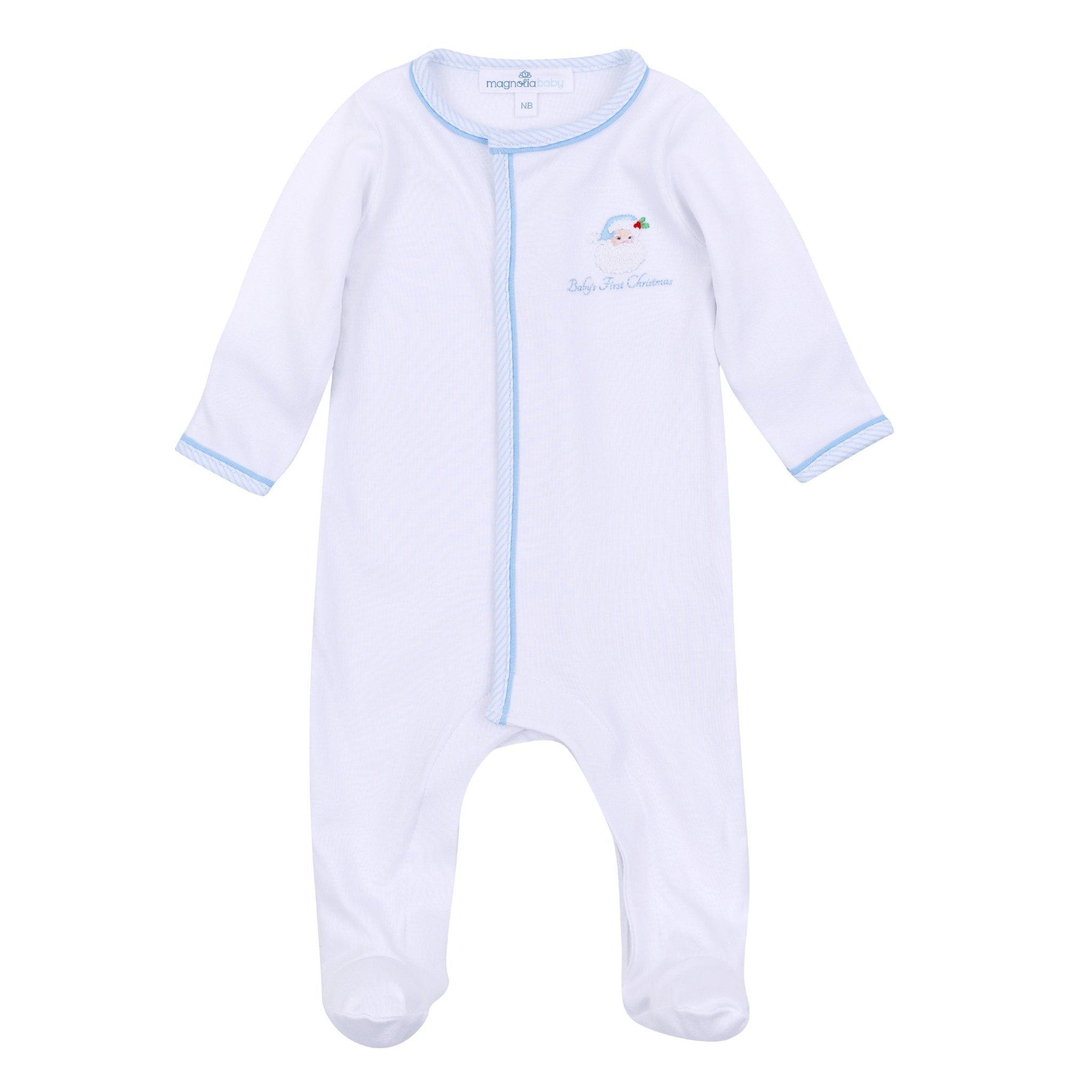 Santa Baby Embroidered Footie - Light Blue - Magnolia BabyFootie