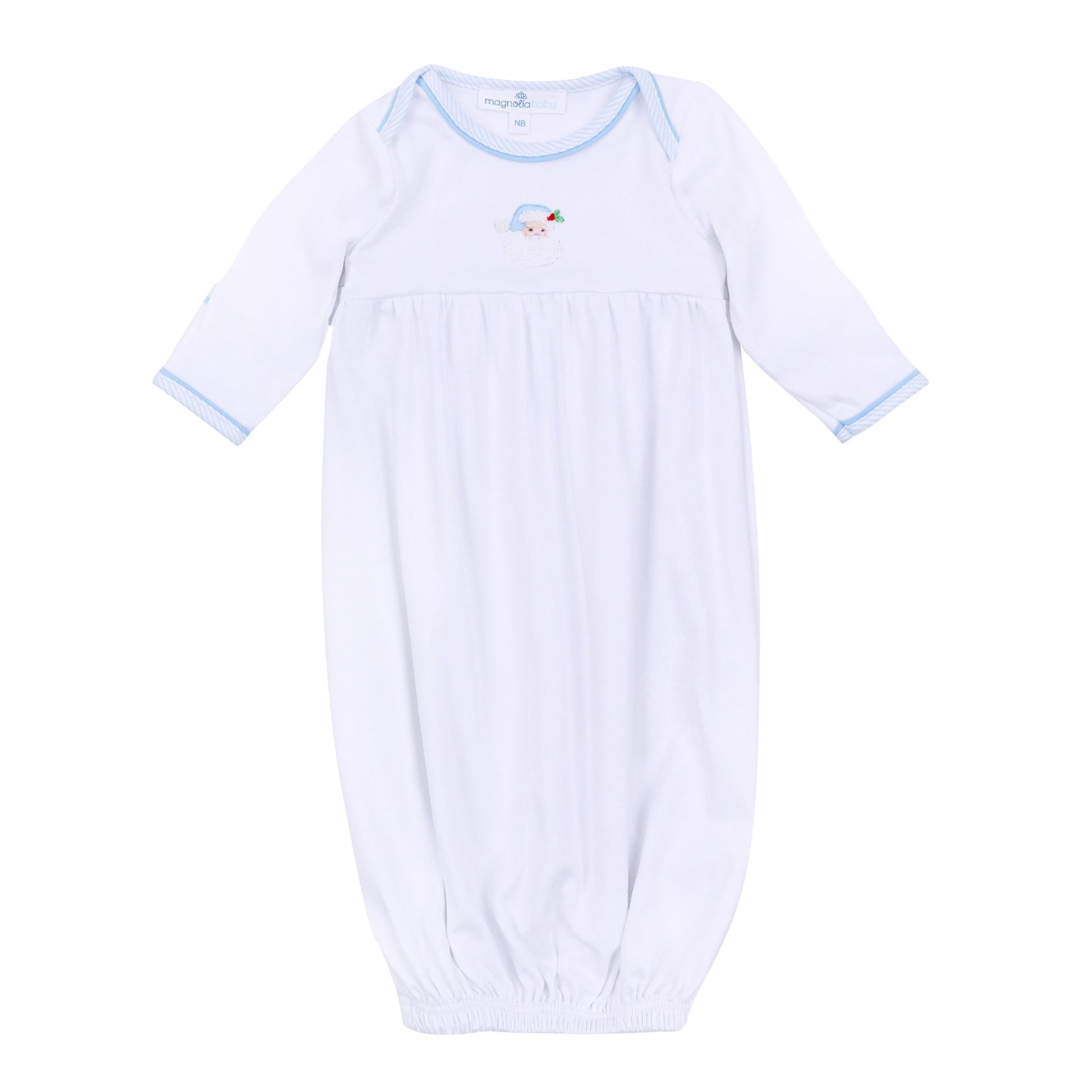 Santa Baby Embroidered Gathered Gown - Light Blue - Magnolia BabyGown