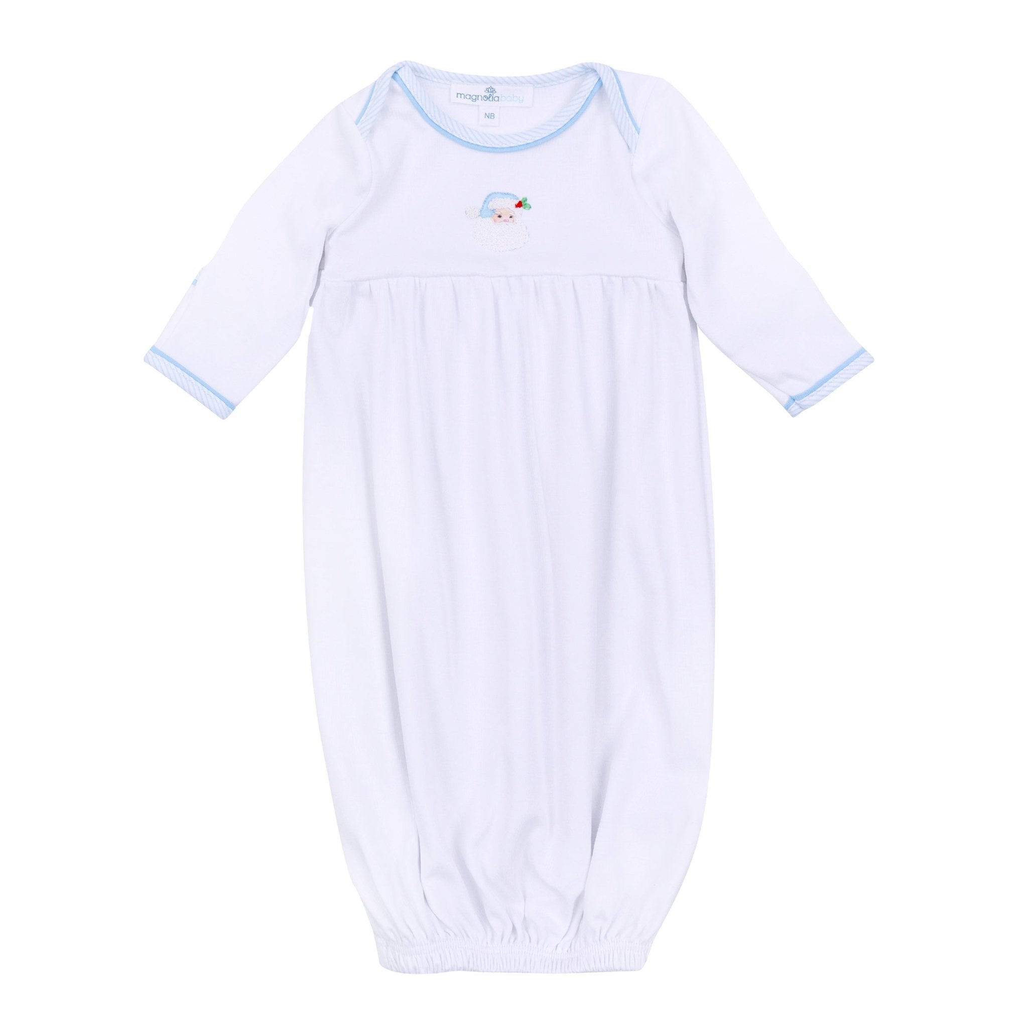 Santa Baby Embroidered Gathered Gown - Light Blue - Magnolia BabyGown