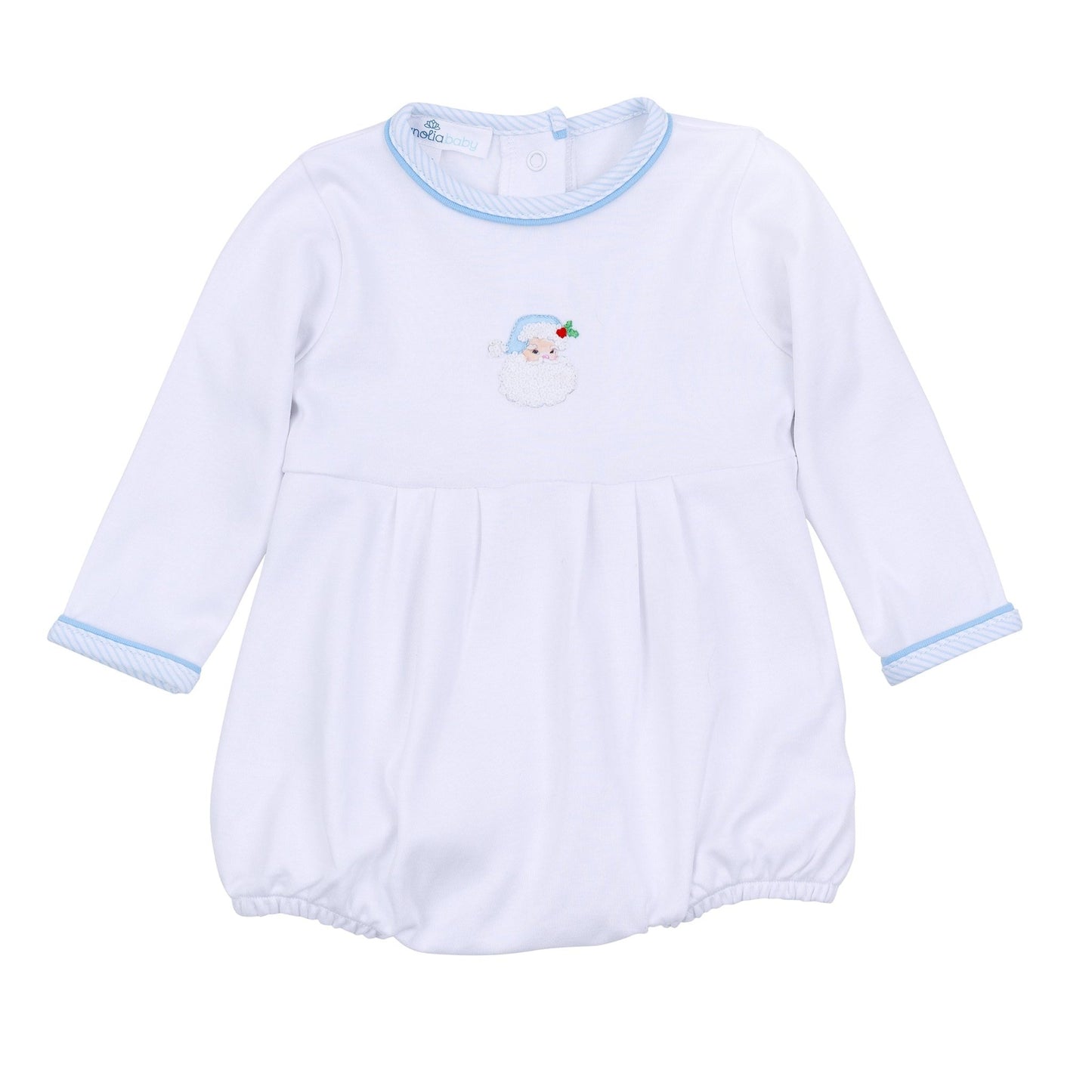 Santa Baby Embroidered Long Sleeve Boy Bubble - Light Blue - Magnolia BabyBubble