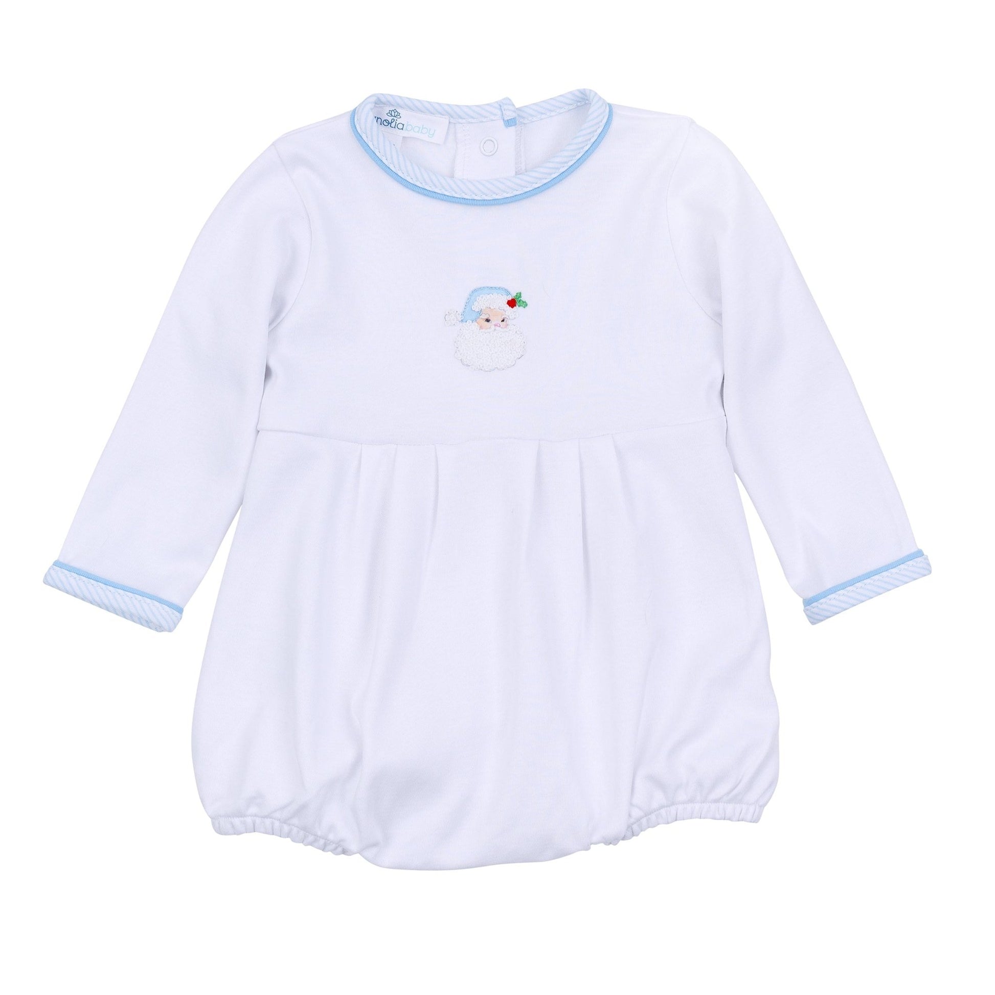 Santa Baby Embroidered Long Sleeve Boy Bubble - Light Blue - Magnolia BabyBubble