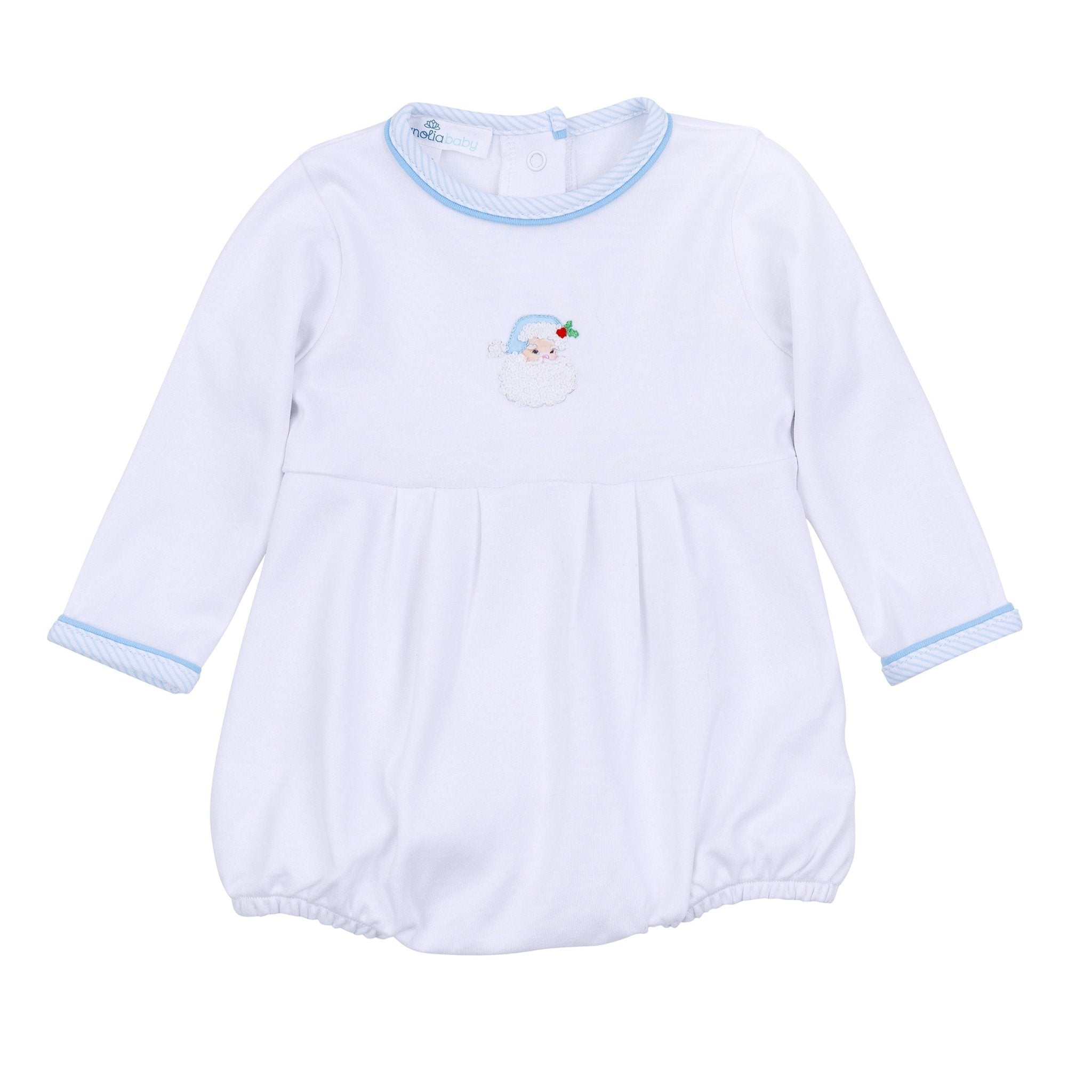 Santa Baby Embroidered Long Sleeve Boy Bubble - Light Blue - Magnolia BabyBubble