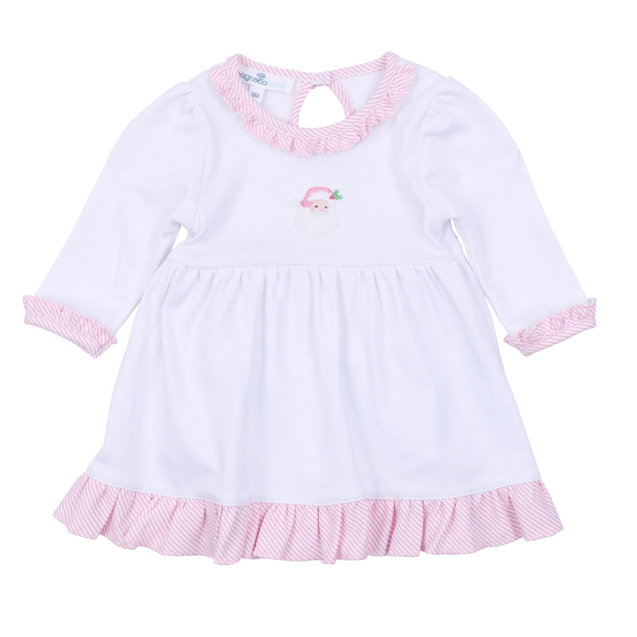 Santa Baby Embroidered Long Sleeve Dress - Pink - Magnolia BabyDress
