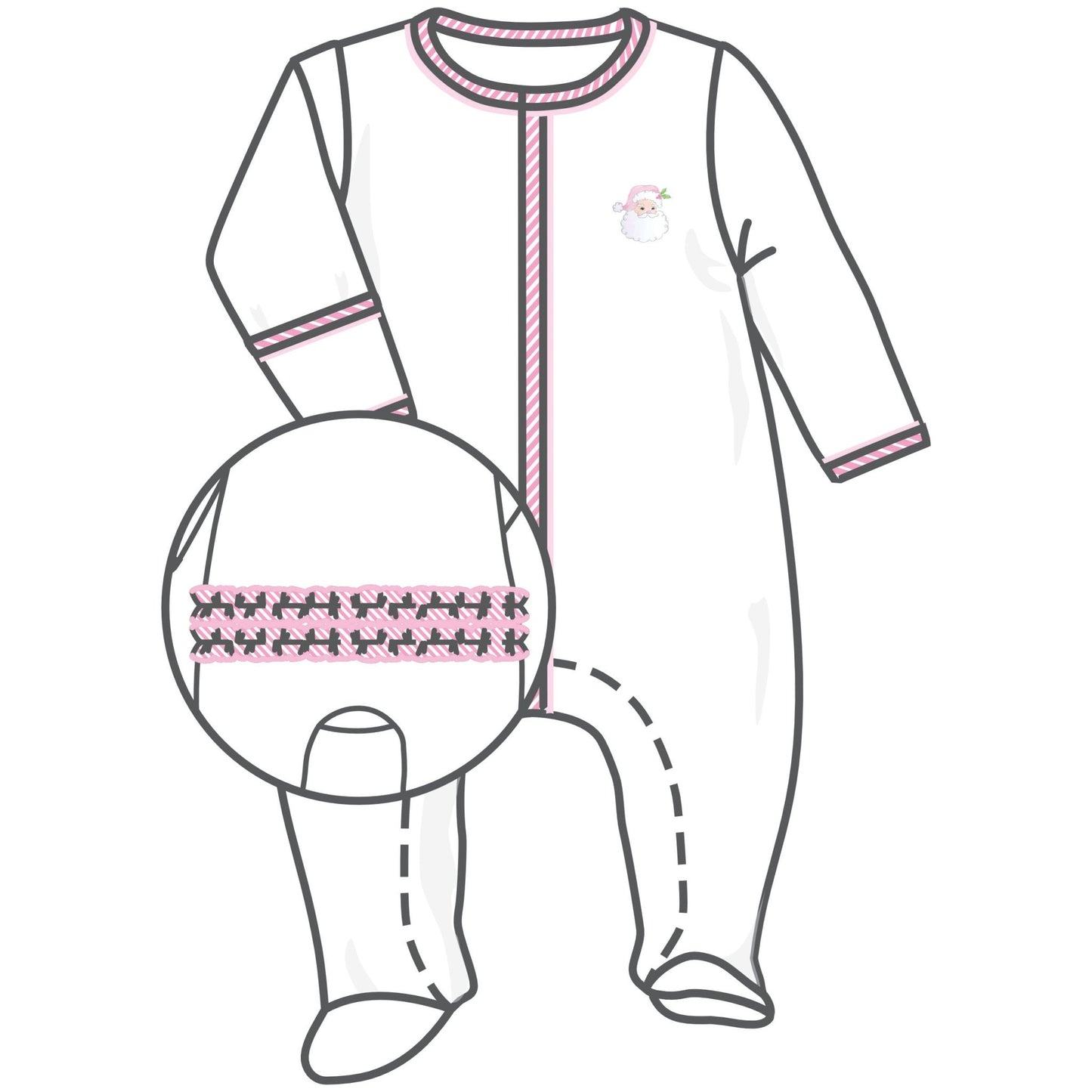 Santa Baby Embroidered Ruffle Footie - Pink - Magnolia BabyFootie