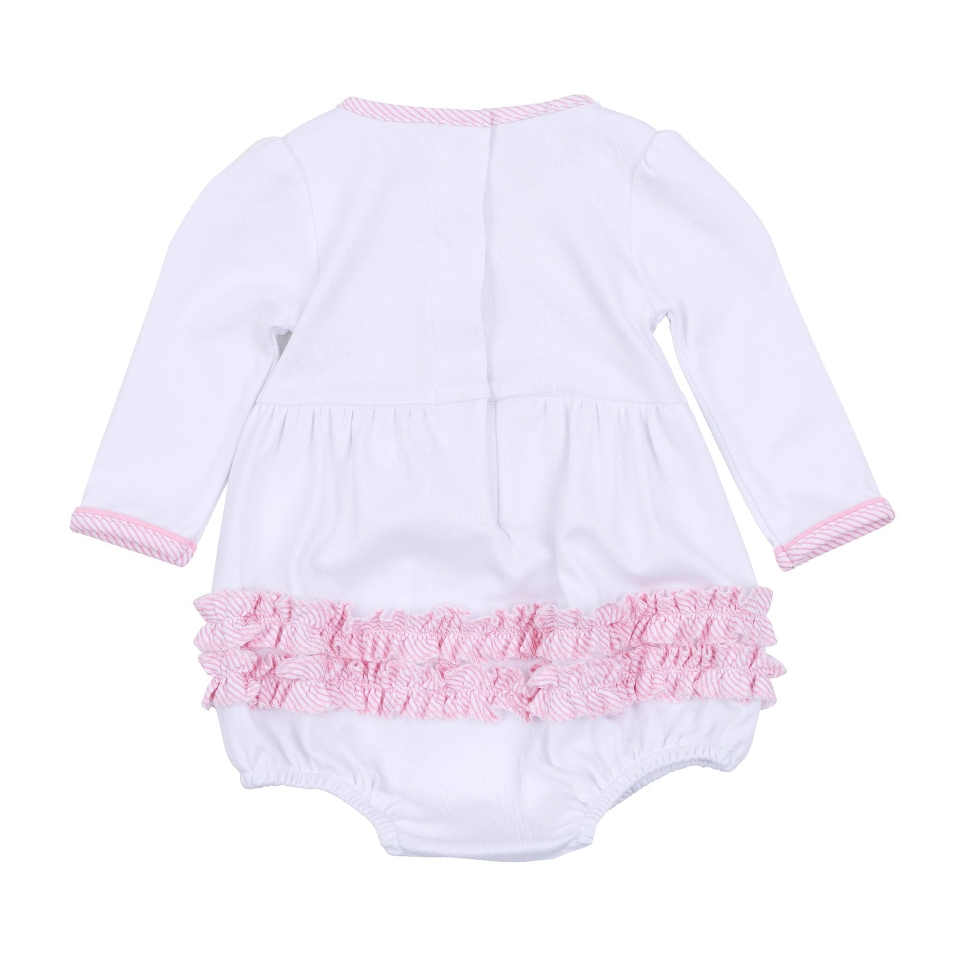 Santa Baby Embroidered Ruffle Long Sleeve Bubble - Pink - Magnolia BabyBubble