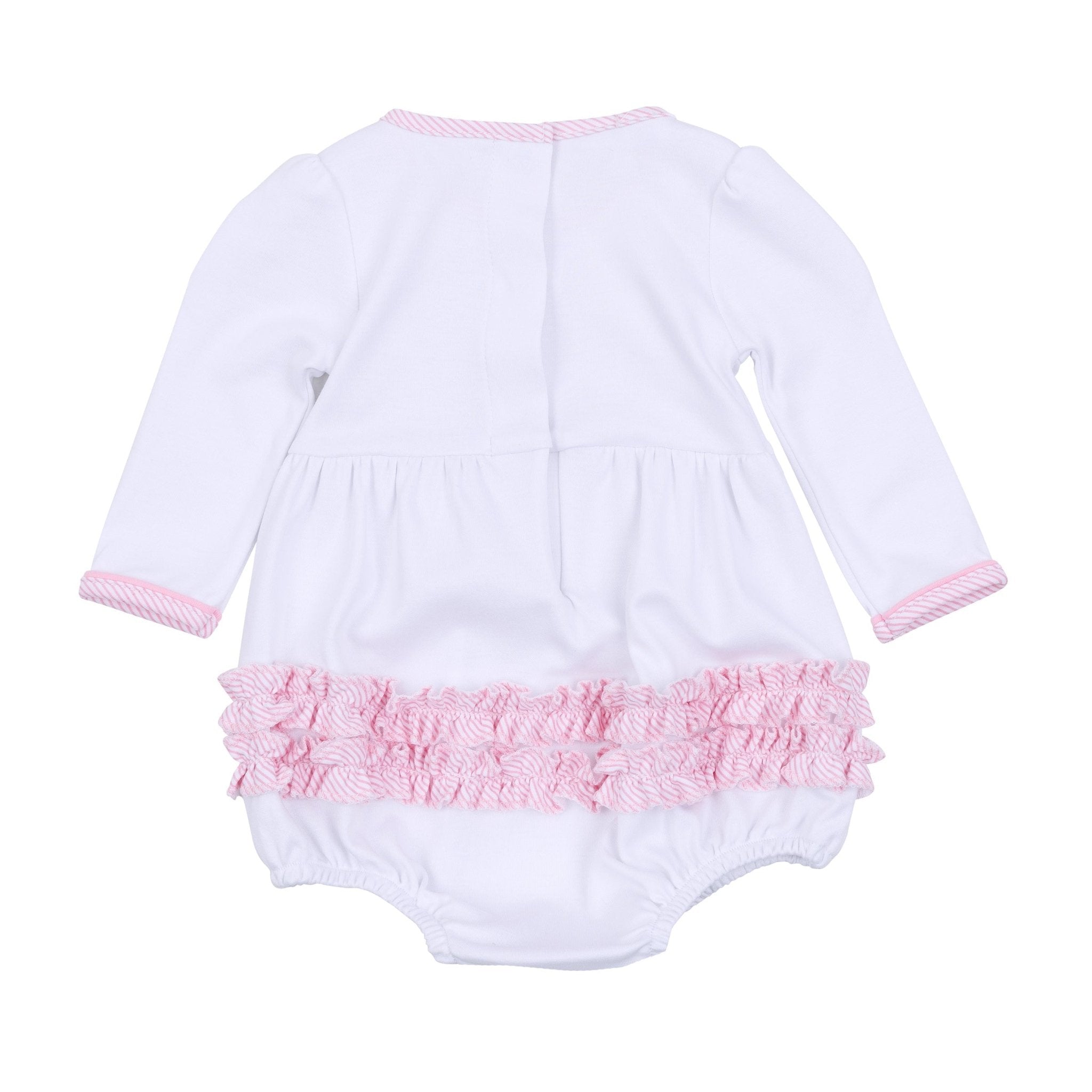 Santa Baby Embroidered Ruffle Long Sleeve Bubble - Pink - Magnolia BabyBubble