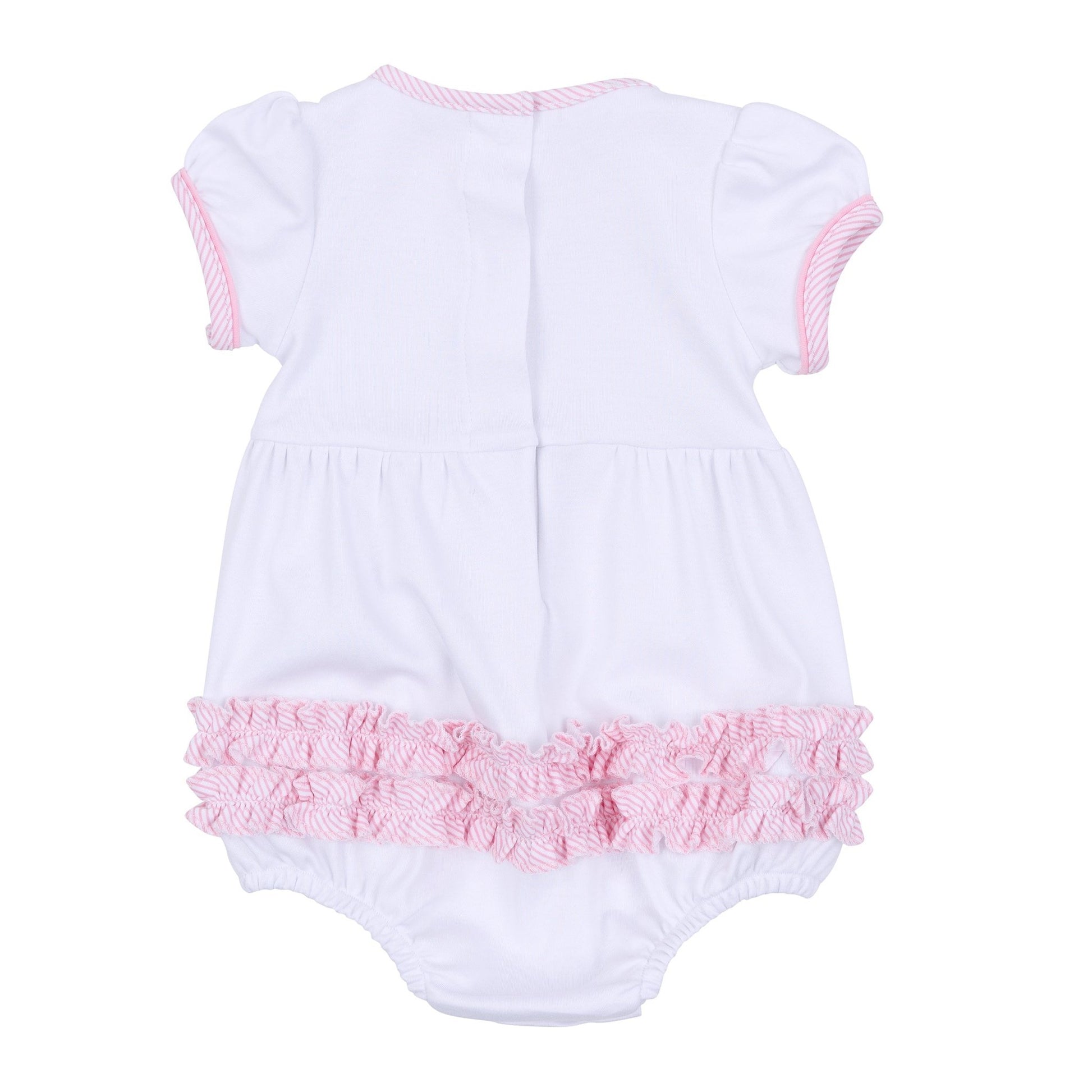 Santa Baby Embroidered Ruffle Short Sleeve Bubble - Pink - Magnolia BabyBubble